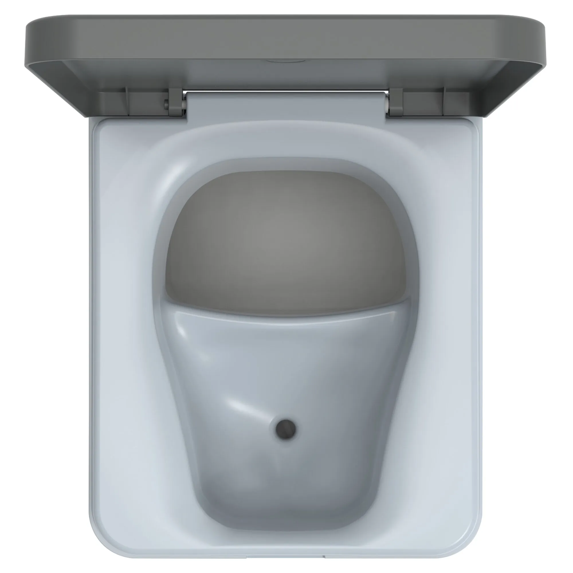 Trenntoilette Trelino Evo in Anthrazit, L, geöffnet mit sichtbarer Trenneinsatzschale und Urinablaufregler