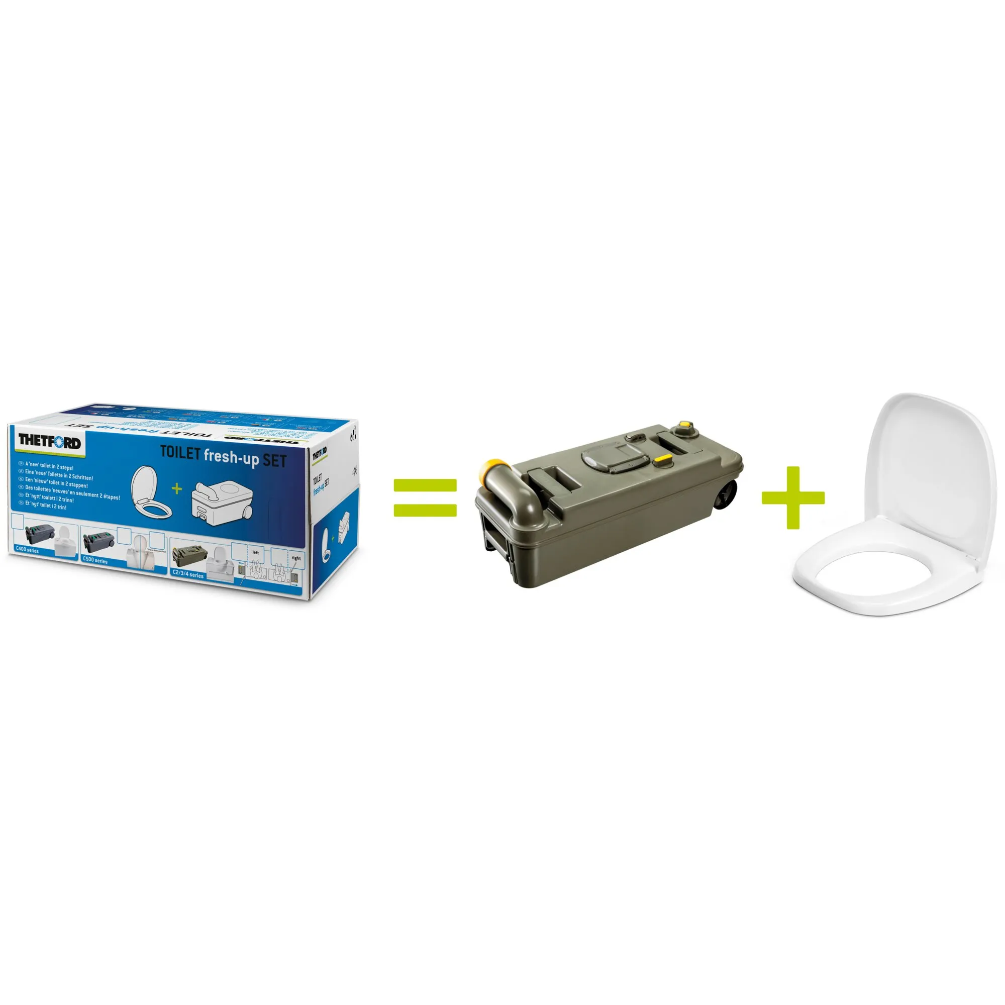 Thetford Fresh-Up-Set für Campingtoiletten C2, C3 und C4 mit Abfallkassette und weißem Toilettensitz mit Deckel
