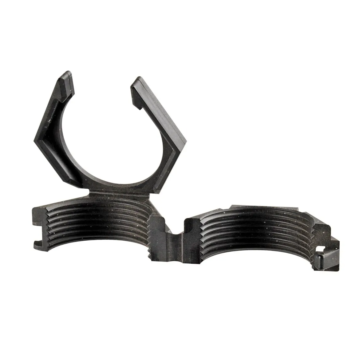 Schwarze Anschlussverschraubung NW 20 mm mit geriffeltem Innengewinde und aufklappbarer Rohrschelle, 2er-Set