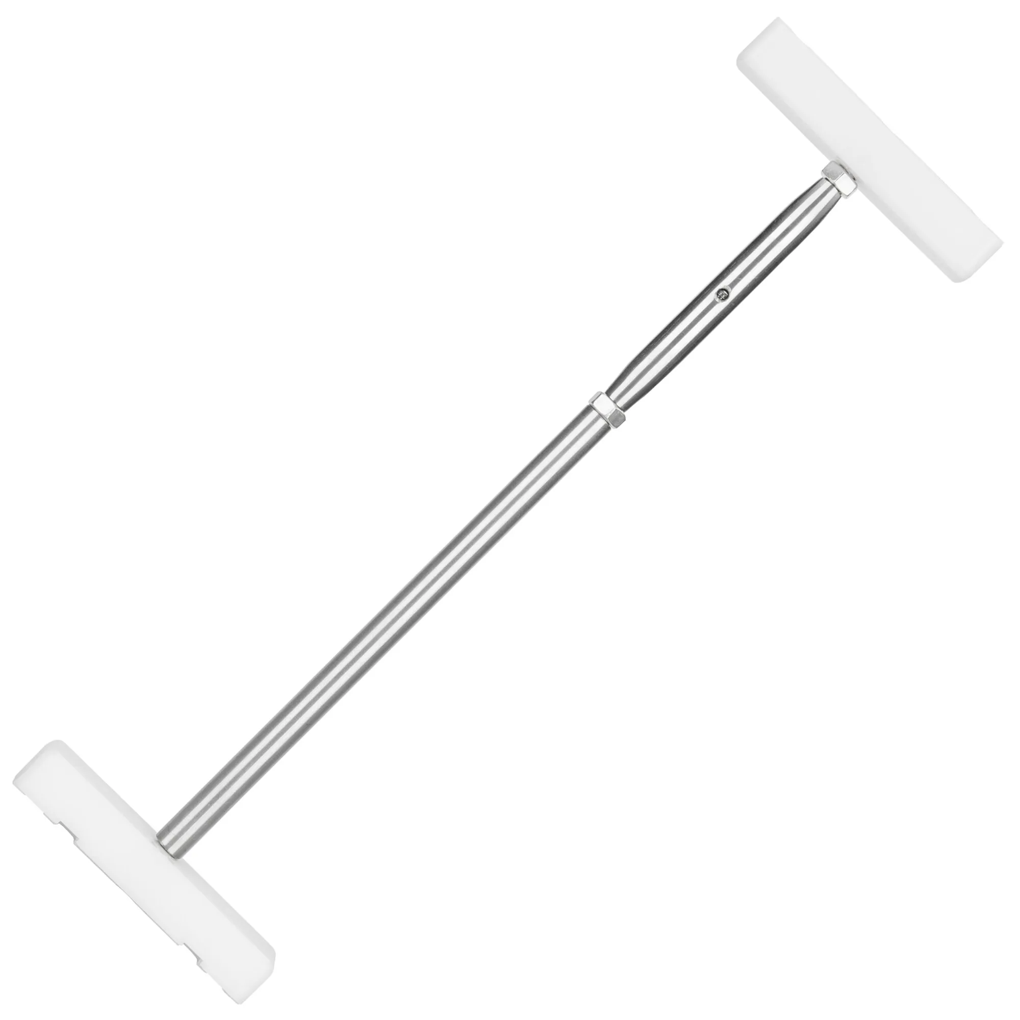 Sicherheitsklemmstange SKH für Mini Heki mit verstellbarem Edelstahlrohr und weißen Auflageflächen an beiden Enden