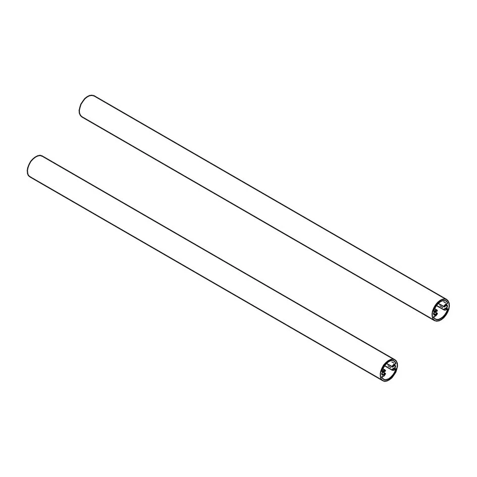 Zwei lange, silberfarbene Rohrprofile der Thule Double Step 500 Rahmenverbindung mit sichtbaren offenen Enden