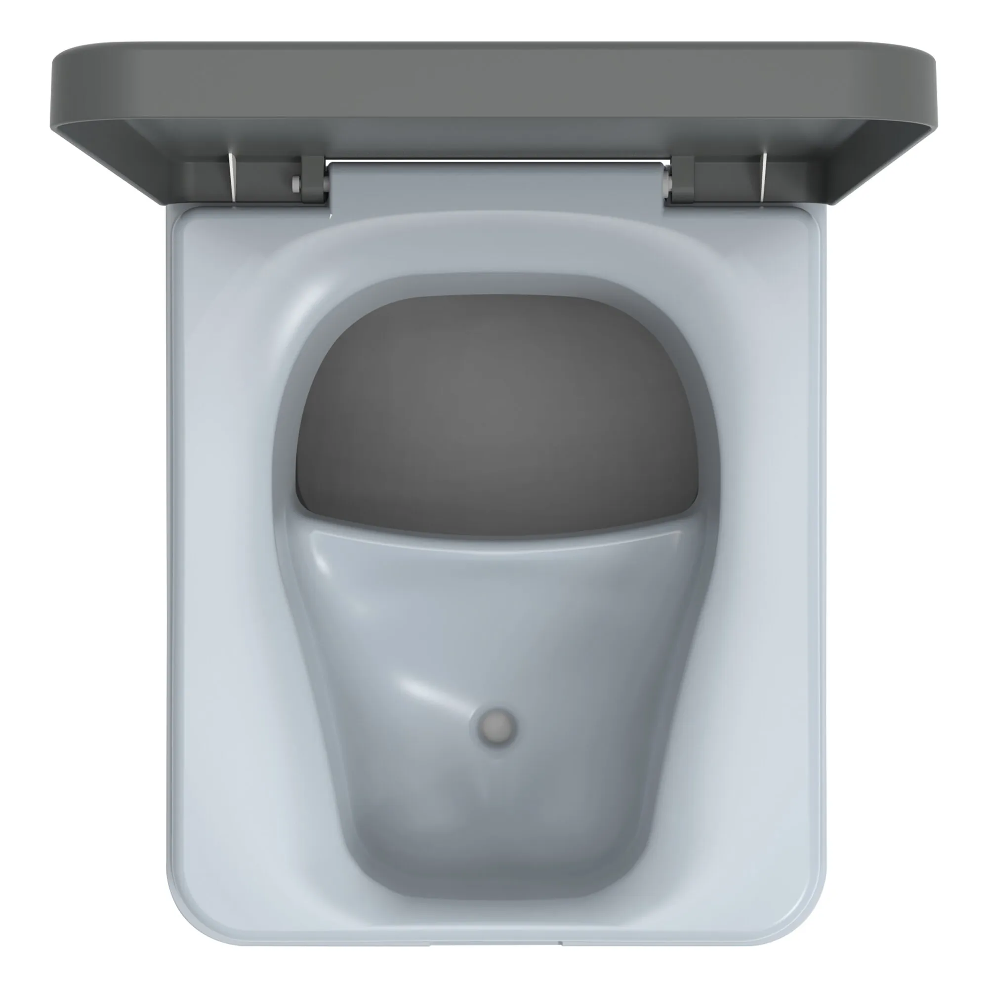 Innenansicht der anthrazitfarbenen Trenntoilette Trelino Evo S mit geöffnetem Deckel und sichtbarer Trenneinlage