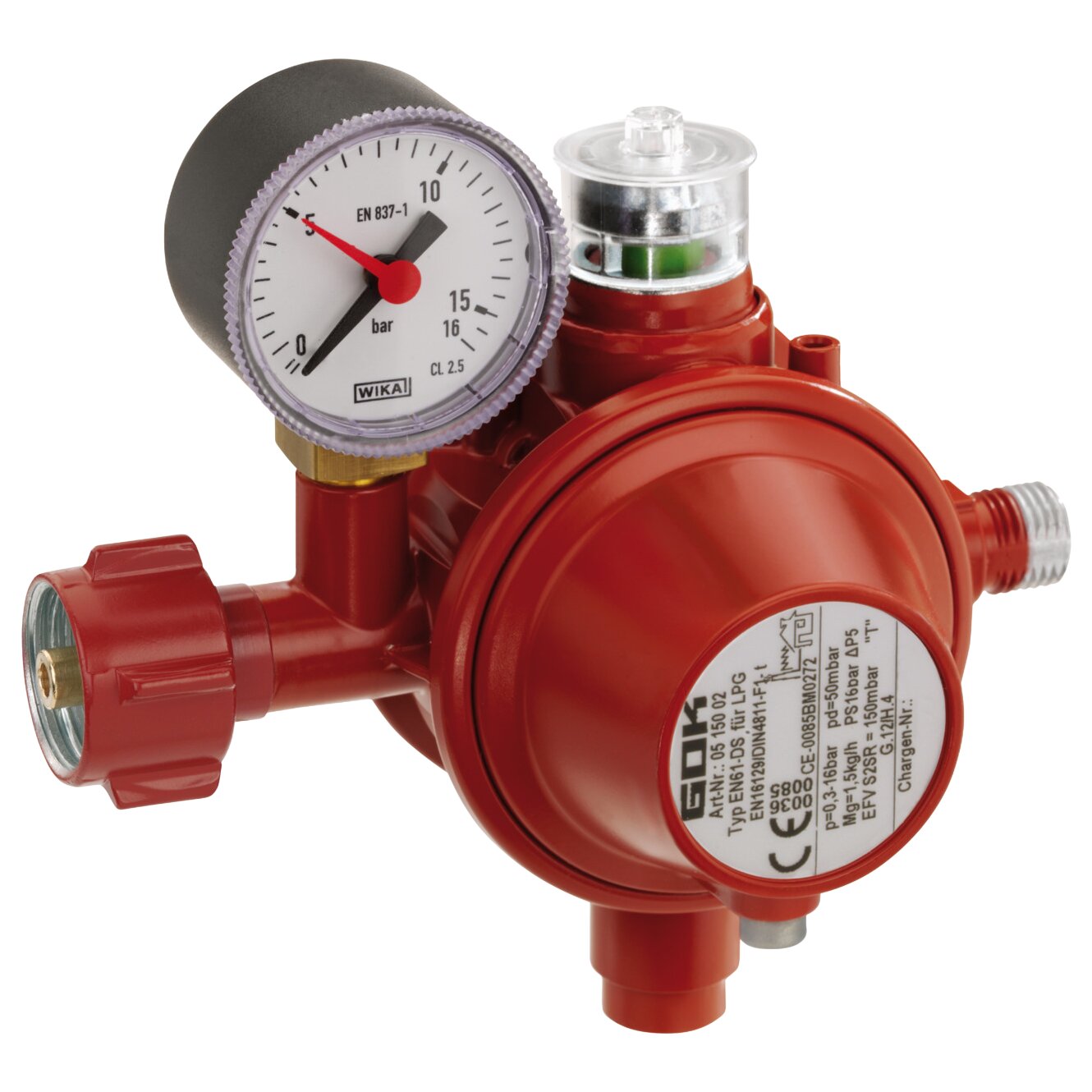 GOK Gasregler 1,5 kg/h, KLF x G1/4LH-KN TAE UEDS SBS Man
