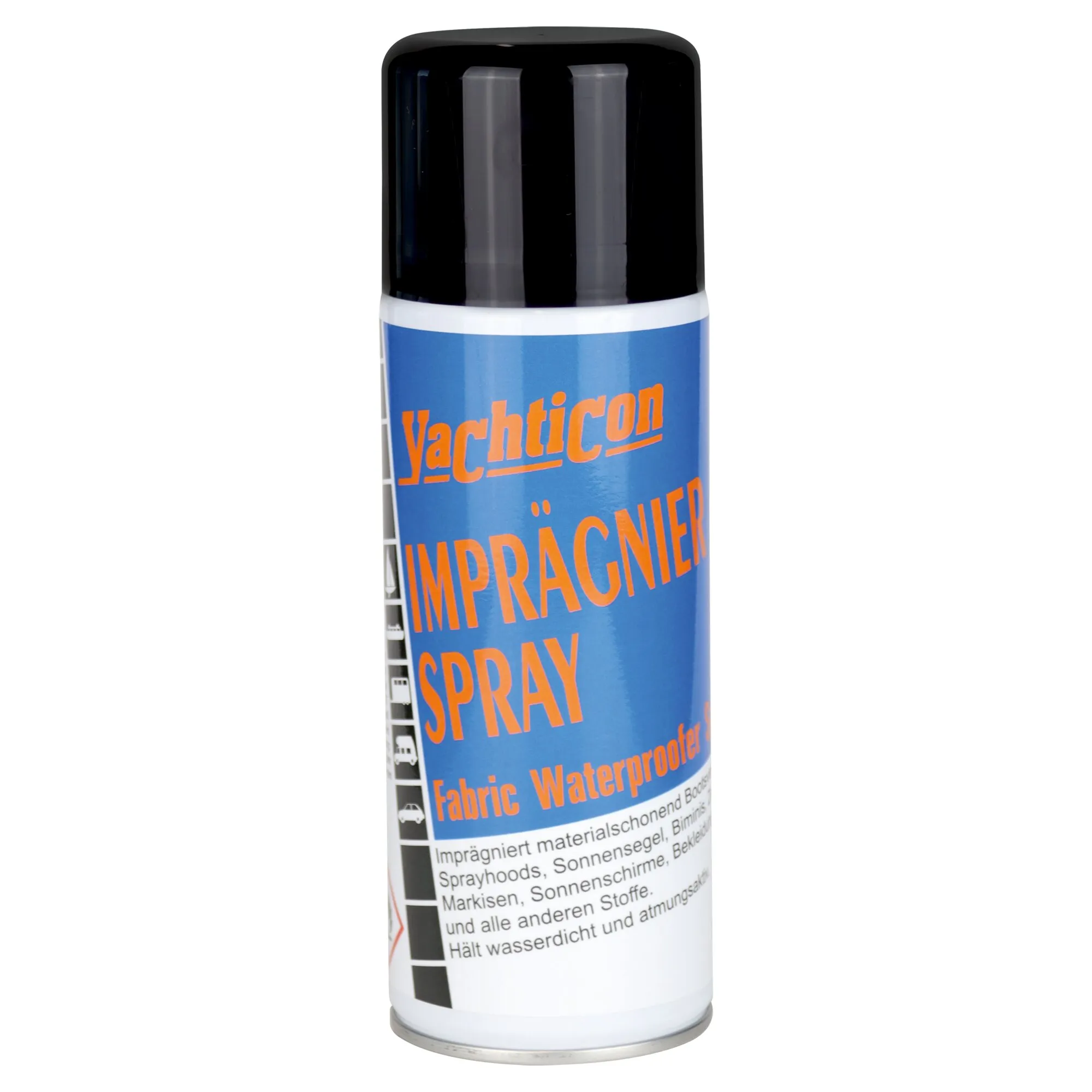Yachticon Imprägnier-Spray in einer blauen Dose mit schwarzem Sprühkopf für Textilien und Stoffe
