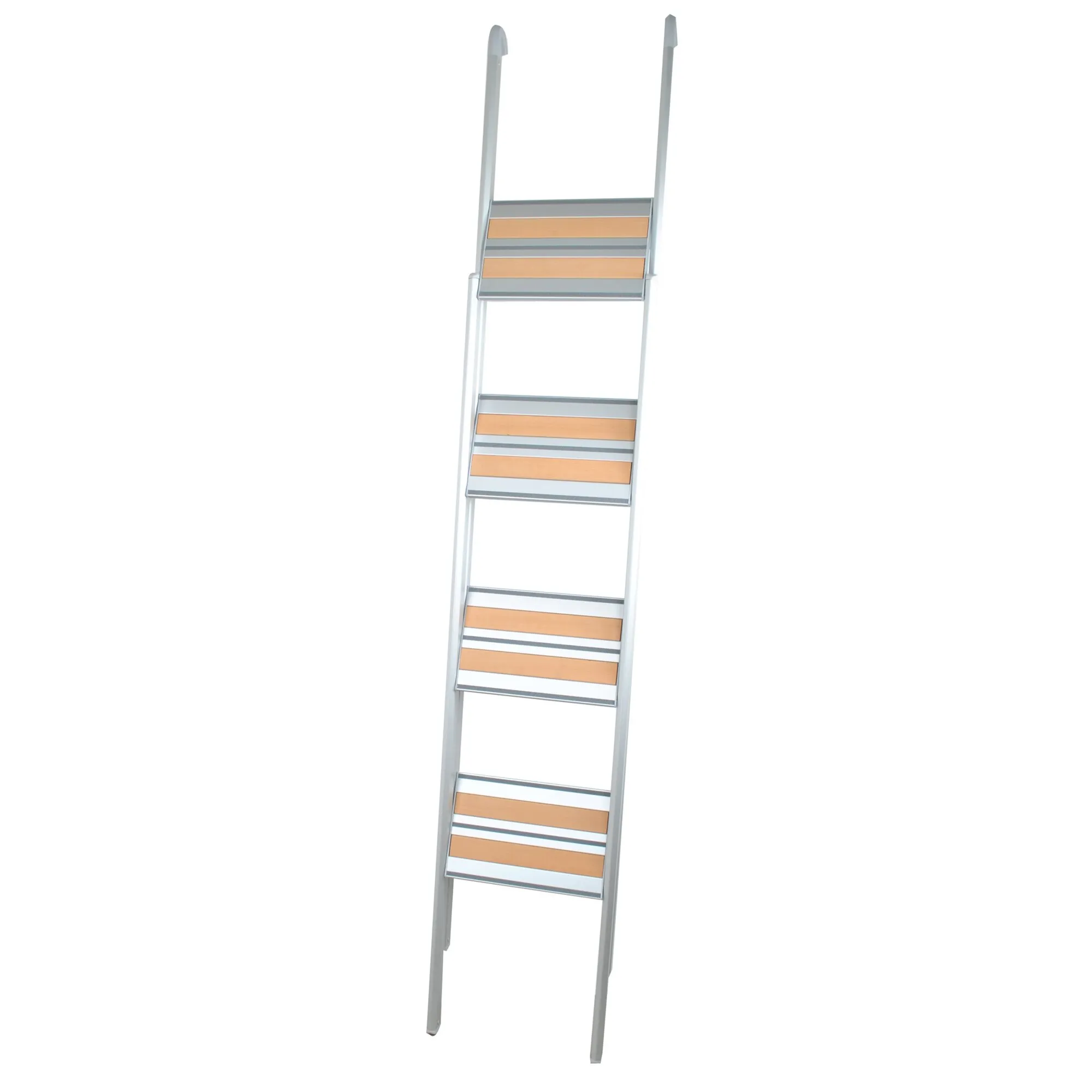 Alkovenleiter Comfort, 178 cm, mit zwei silberfarbenen Holmen und mehreren orangebraunen Trittstufen