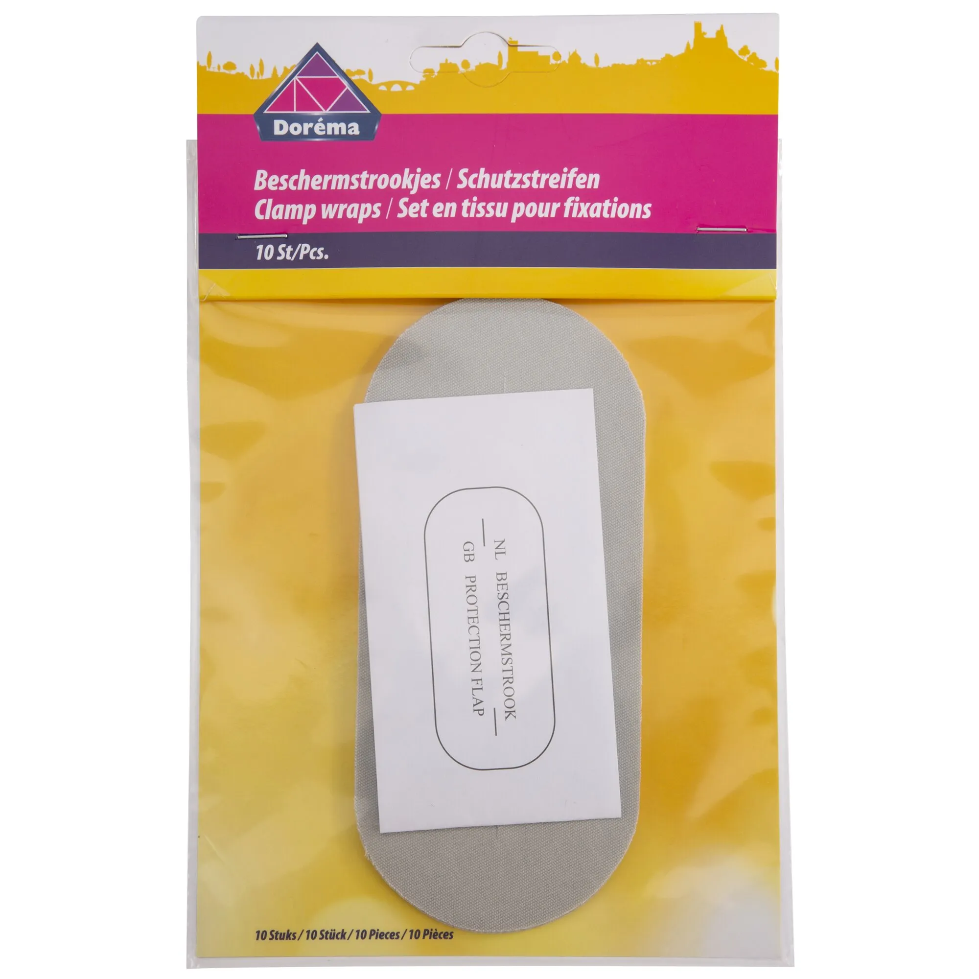 Doréma Schutzstreifen, zehn graue, abgerundete Gewebestreifen in gelber Verpackung zur Befestigung von Klemmen