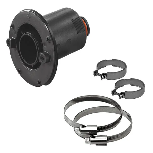 Schwarzes Kamininnenteil WK 64 L für Wandstärken bis 40 mm mit zwei kleinen und zwei großen Schlauchschellen