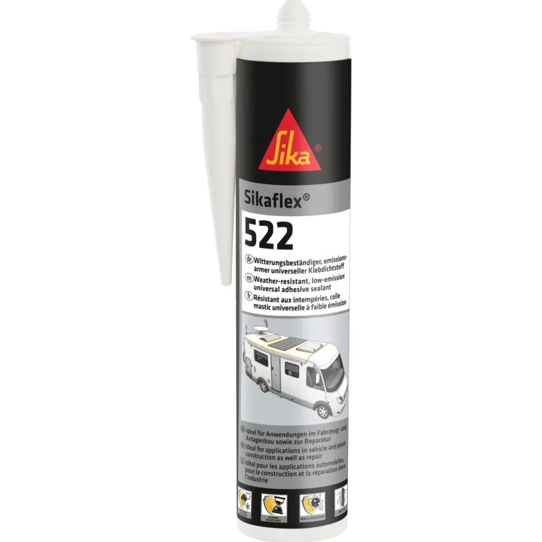 Sikaflex 522 Kleb- und Dichtstoff in stahlgrauer Kartusche mit weißer Düse, 300 ml, für Fahrzeuge und Konstruktionen