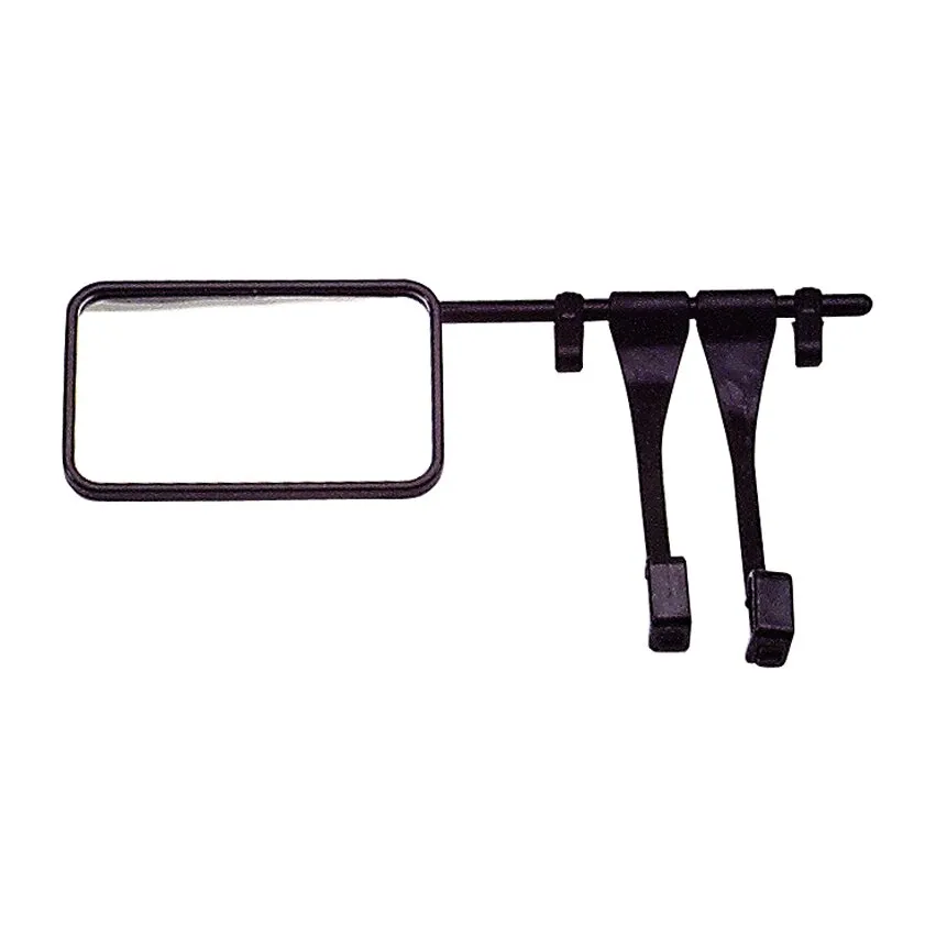 Schwarzer Caravanspiegel Huckepack 3 mit rechteckigem Spiegel, Halter und zwei verstellbaren Spannbändern
