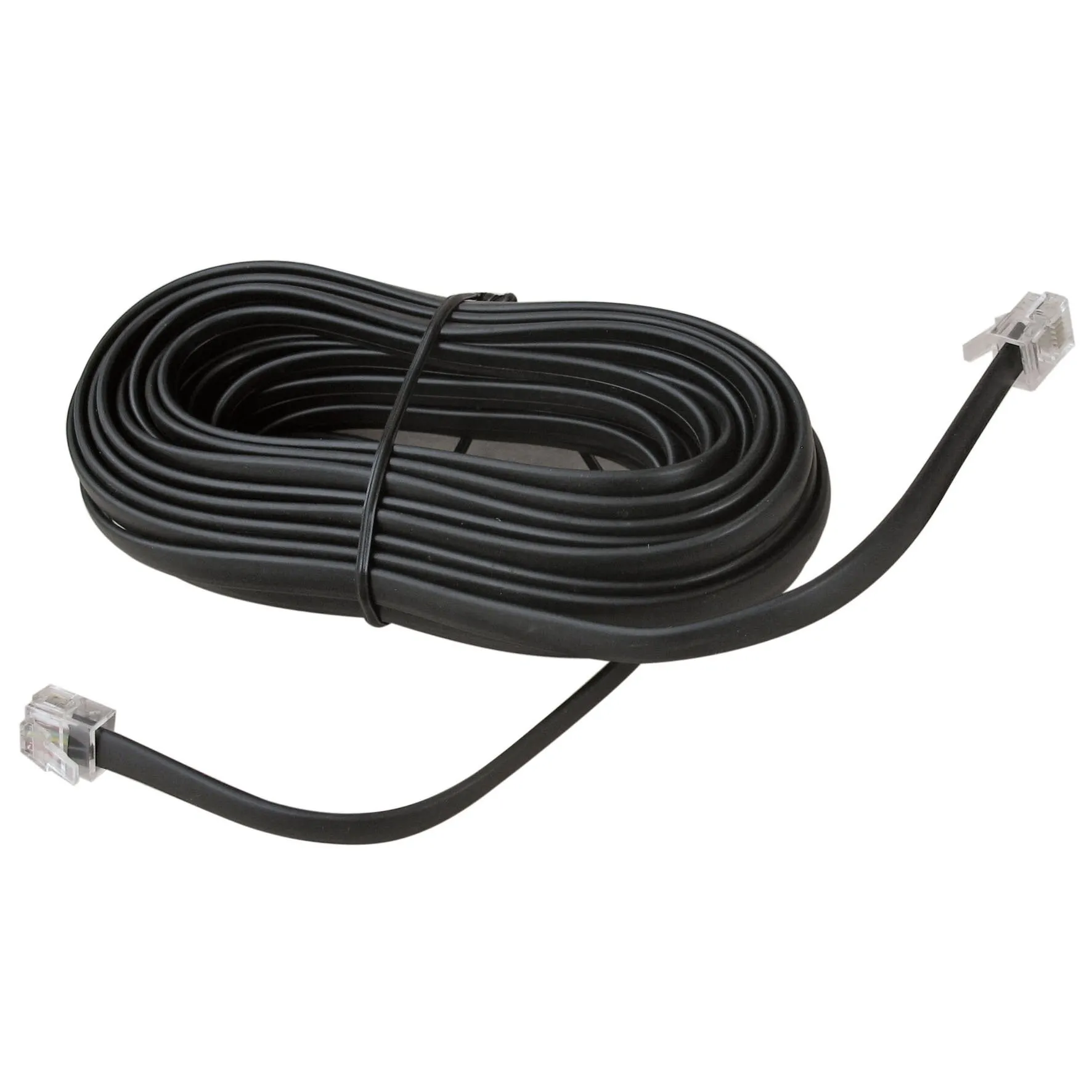Schwarzes 9 m langes TIN-Bus-Kabel, aufgewickelt und mit transparenten RJ45-Steckern an beiden Enden