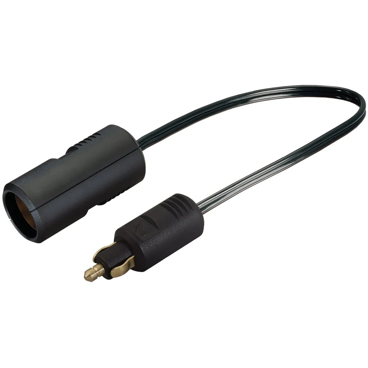 Schwarzer Adapterstecker für den Zigarettenanzünder mit Kabel und zylindrischer Anschlussbuchse 
