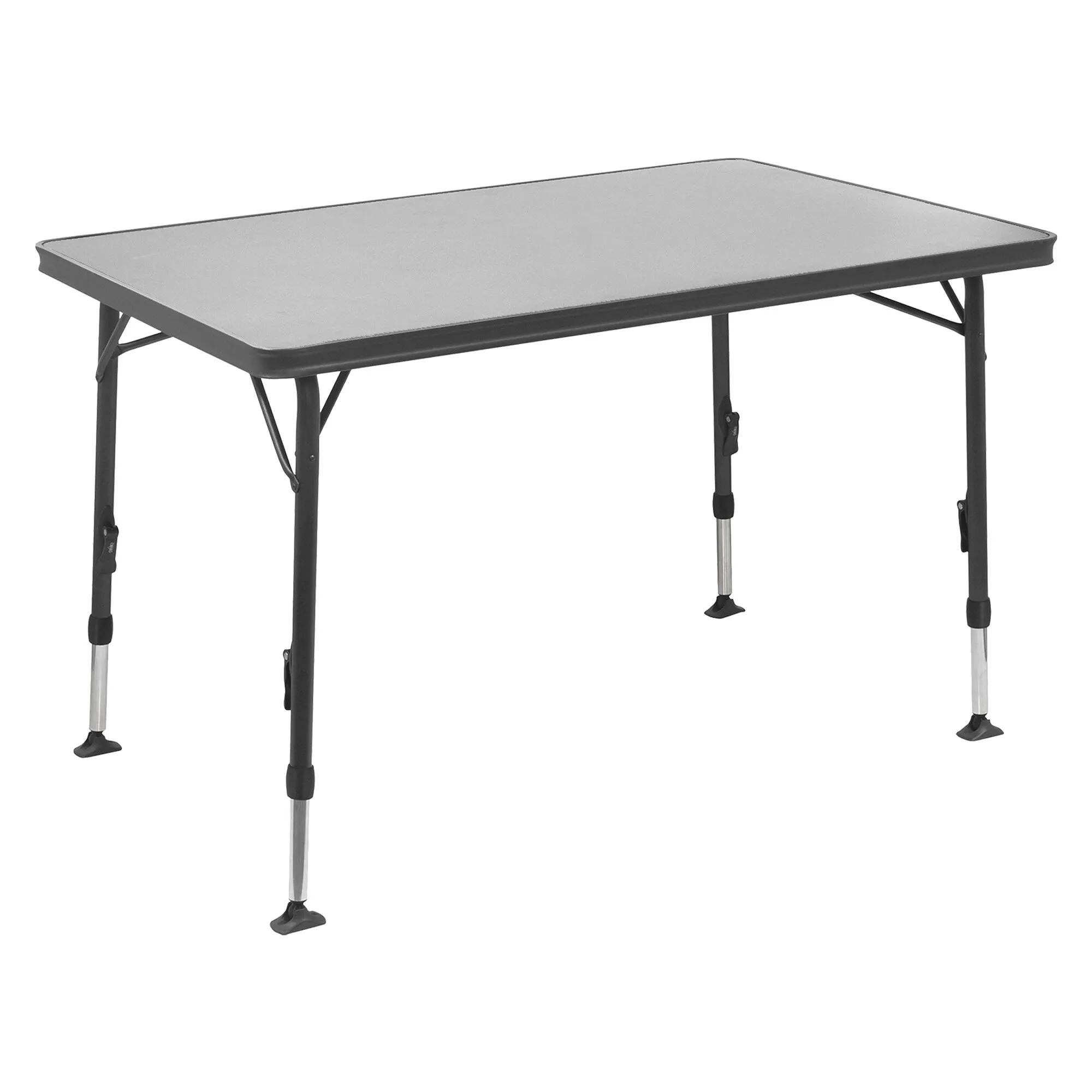 Campingtisch Crespo Sevilla mit 120 cm großer grauer Tischplatte, schwarzem Gestell und höhenverstellbaren Beinen