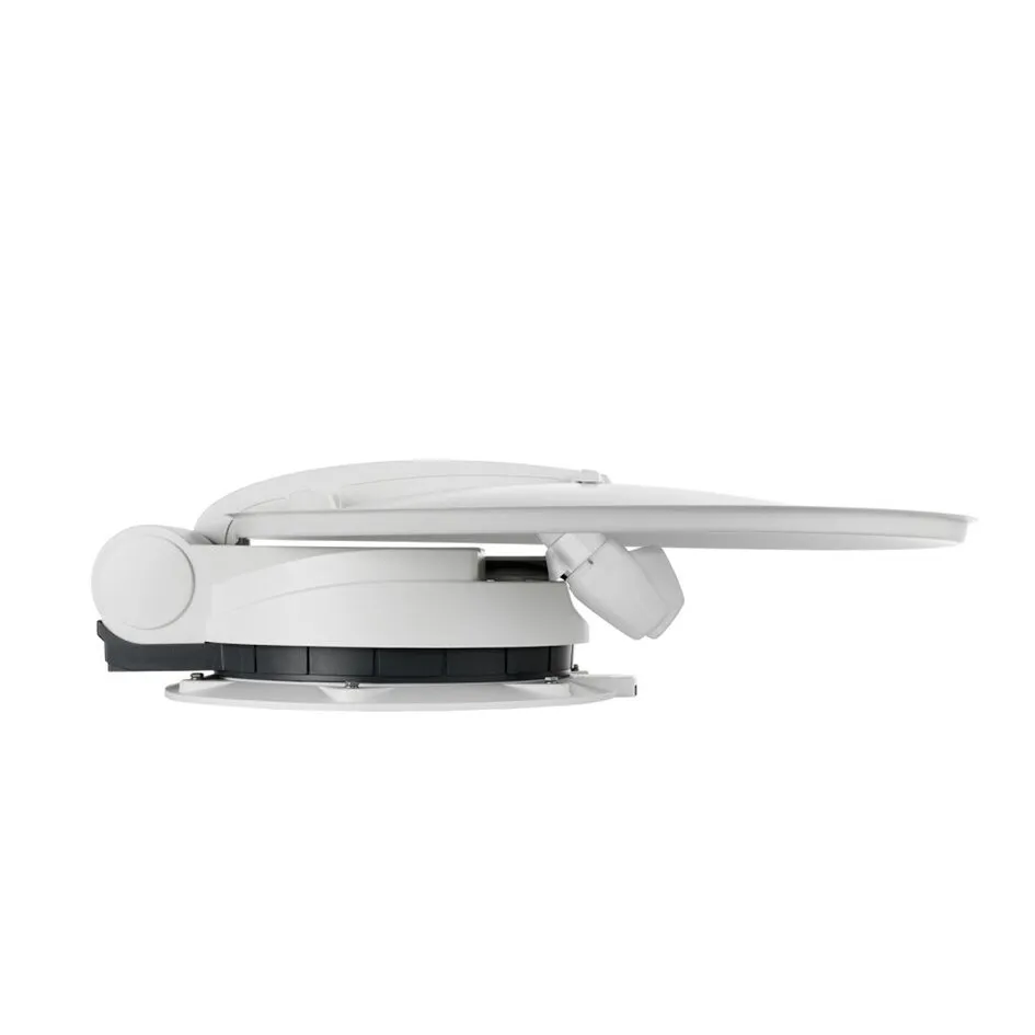 Sat-Anlage CAP 750 GPS in weißer, flacher Seitenansicht mit ovaler Parabolantenne und motorisierter Halterung