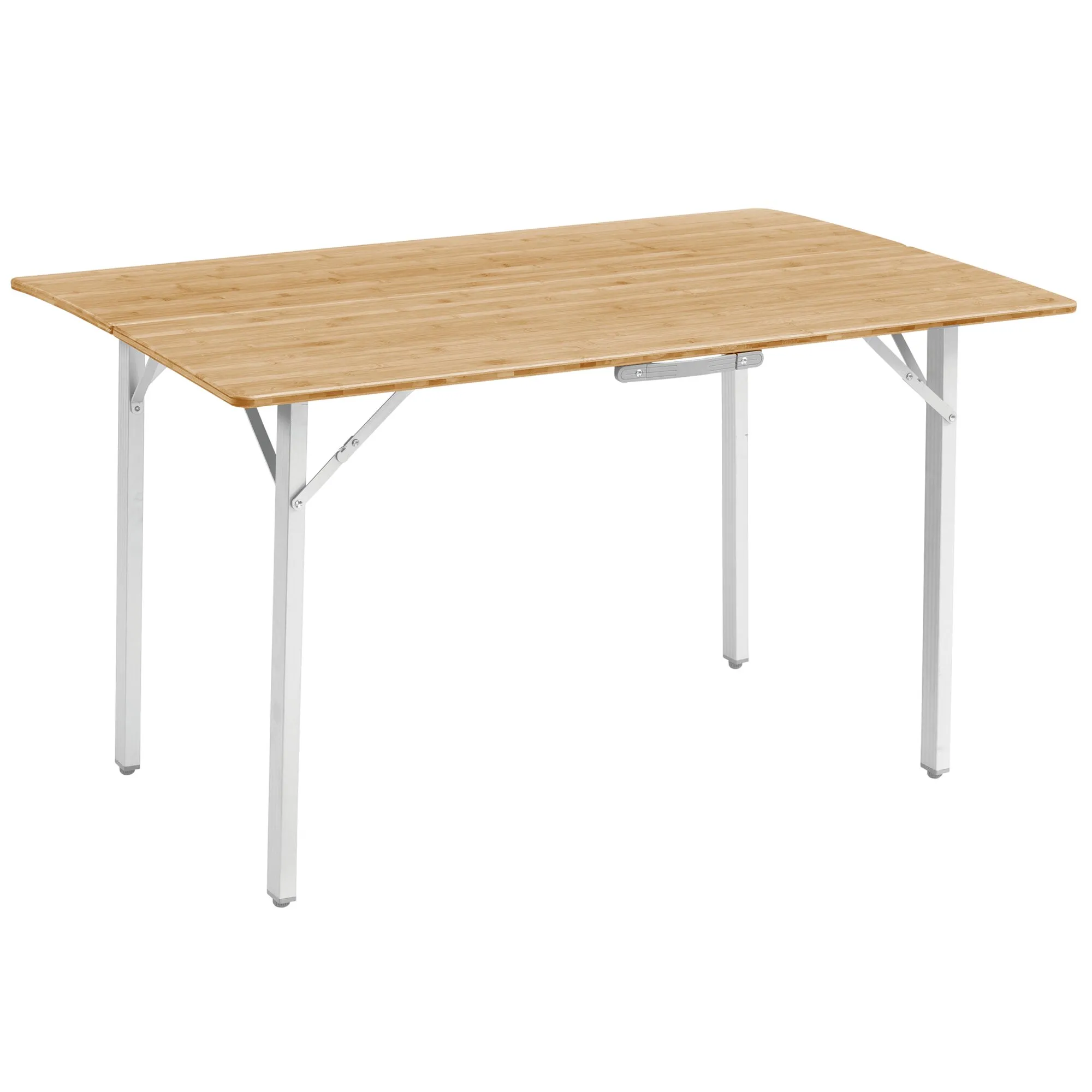 Bambustisch Kamloops, 120 cm, mit rechteckiger Platte aus hellem Bambus und vier silberfarbenen Metallbeinen