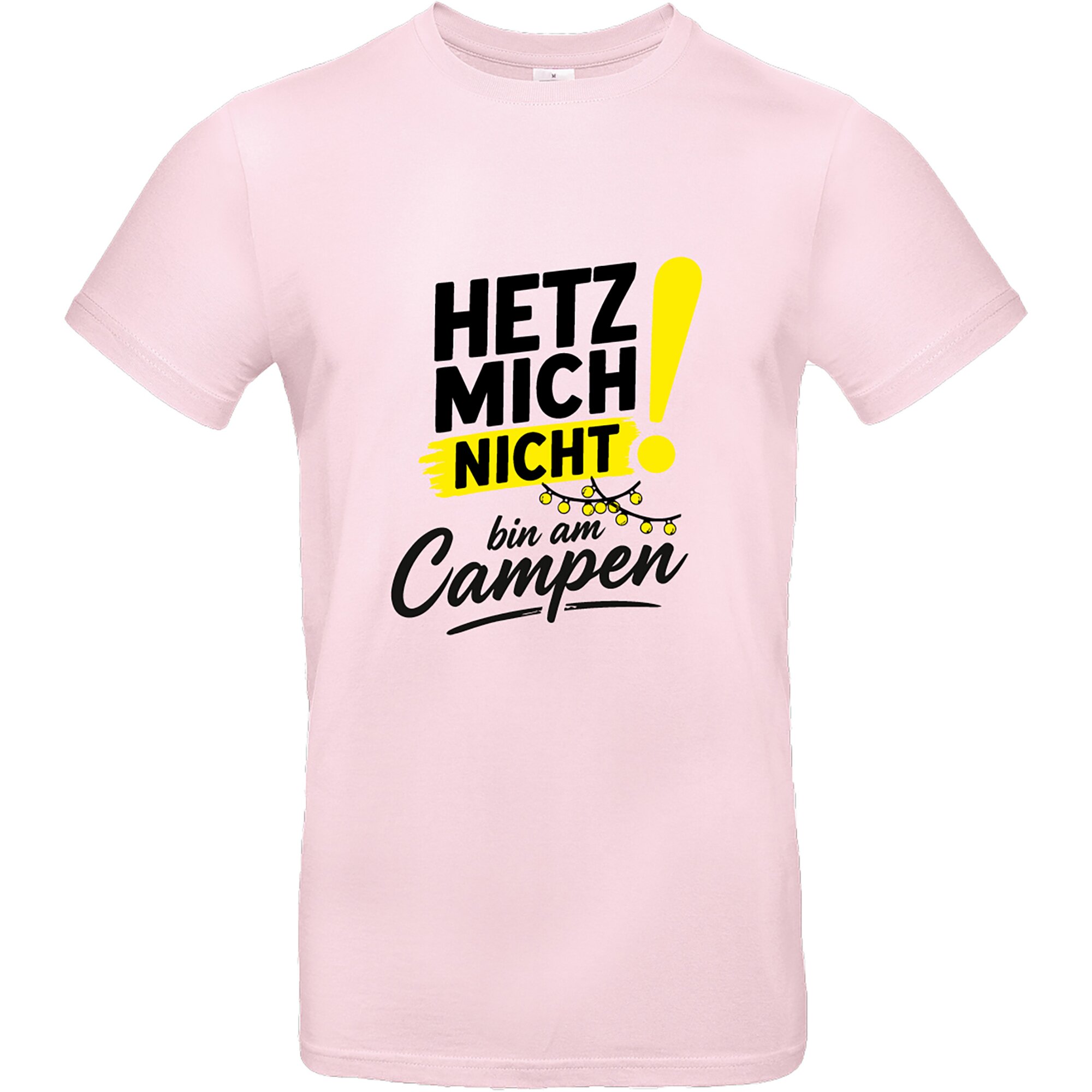 T-Shirt "Hetz mich nicht, bin am Campen" (Don’t bother me, I’m off camping), Pink, Size S