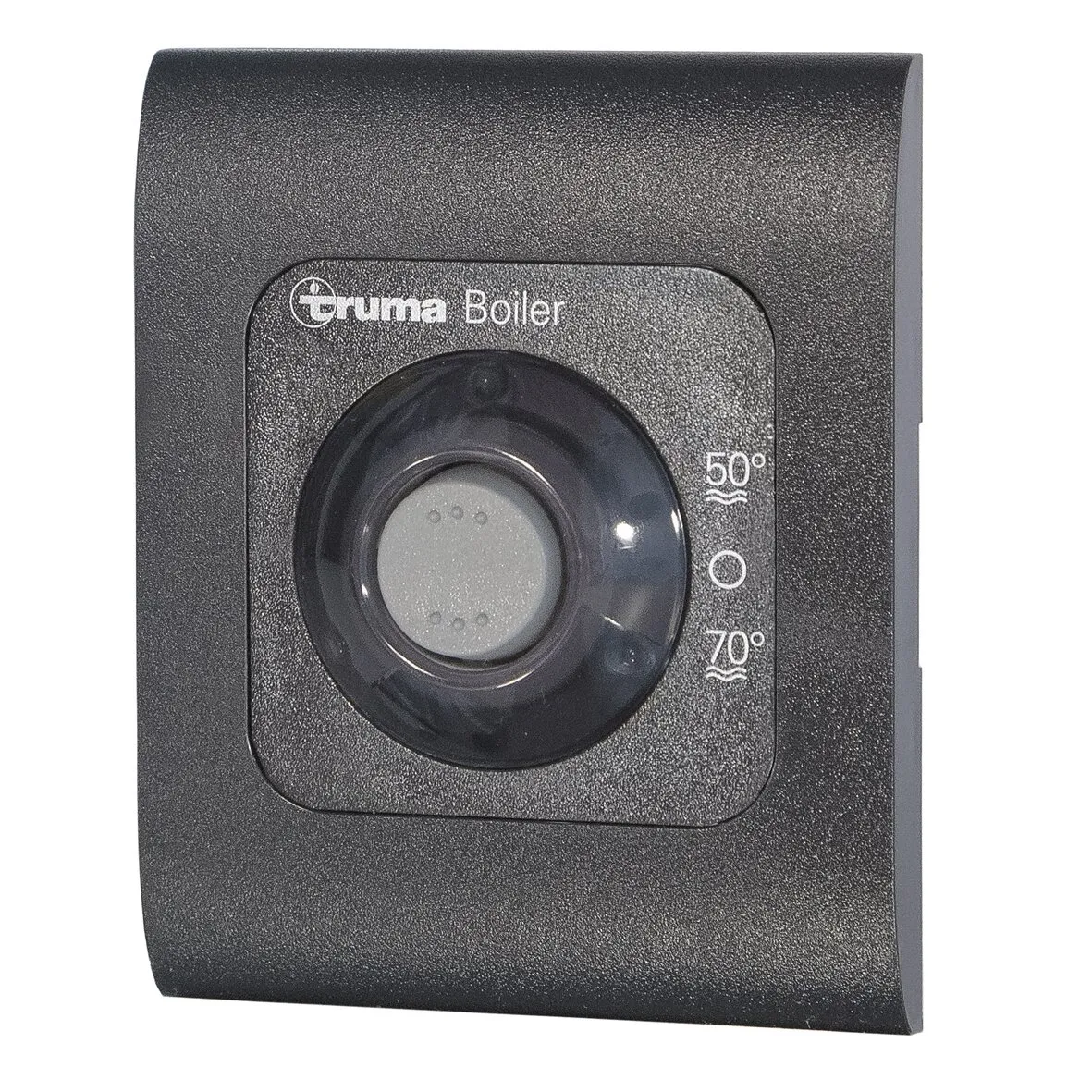 Schwarzes Truma-Boiler-Bedienteil mit Drehregler und sichtbaren Einstellungen für 50 °C, Aus und 70 °C
