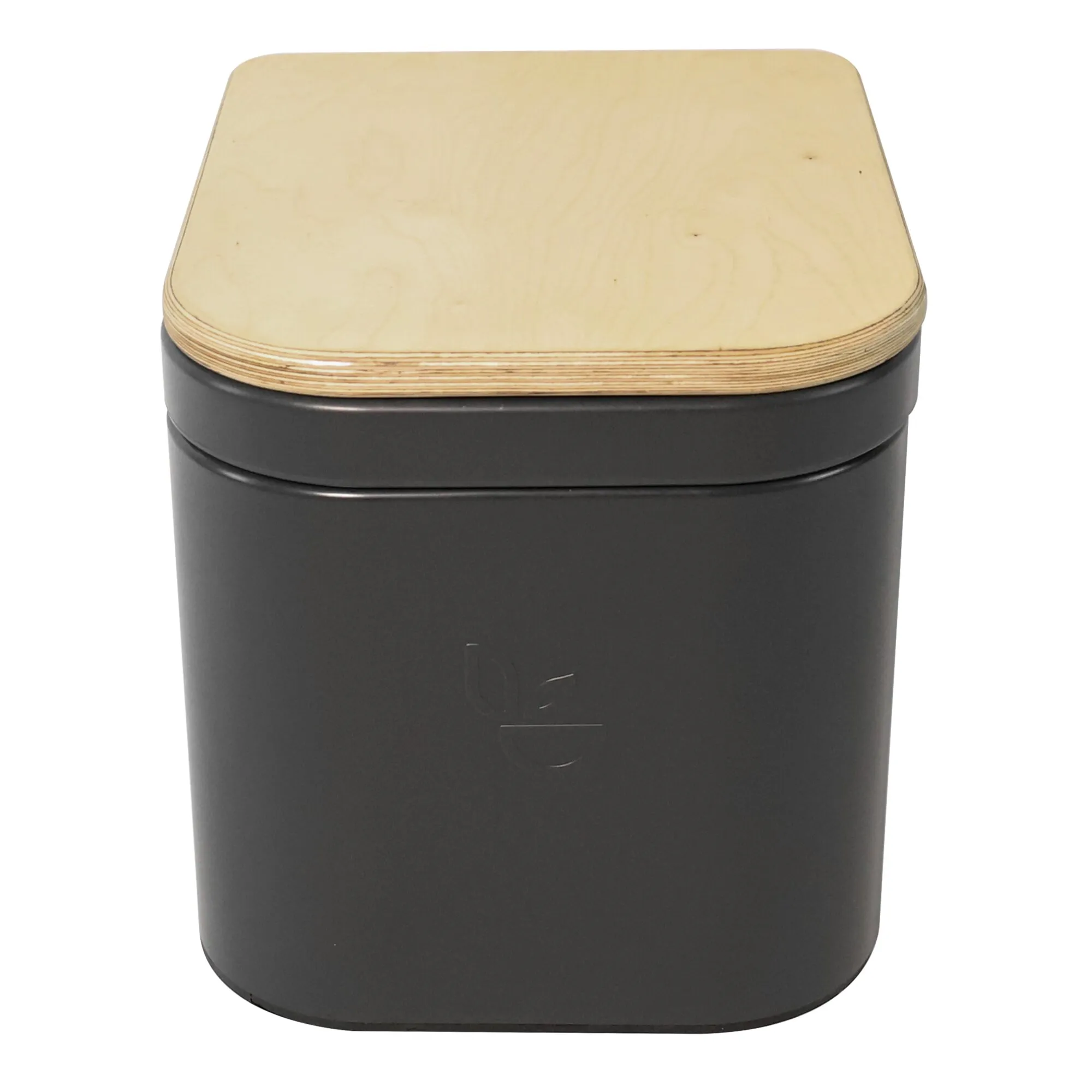 Trenntoilette Trelino® Origin M mit schwarzem, abgerundetem Gehäuse und geschlossenem Deckel aus hellem Schichtholz
