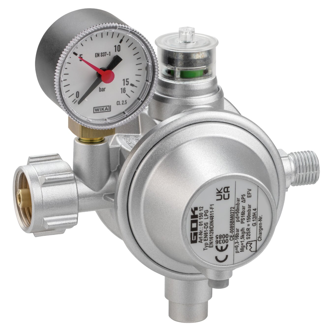 GOK Gasregler 1,5 kg/h KLF x G1/4LH-KN UEDS SBS Man.
