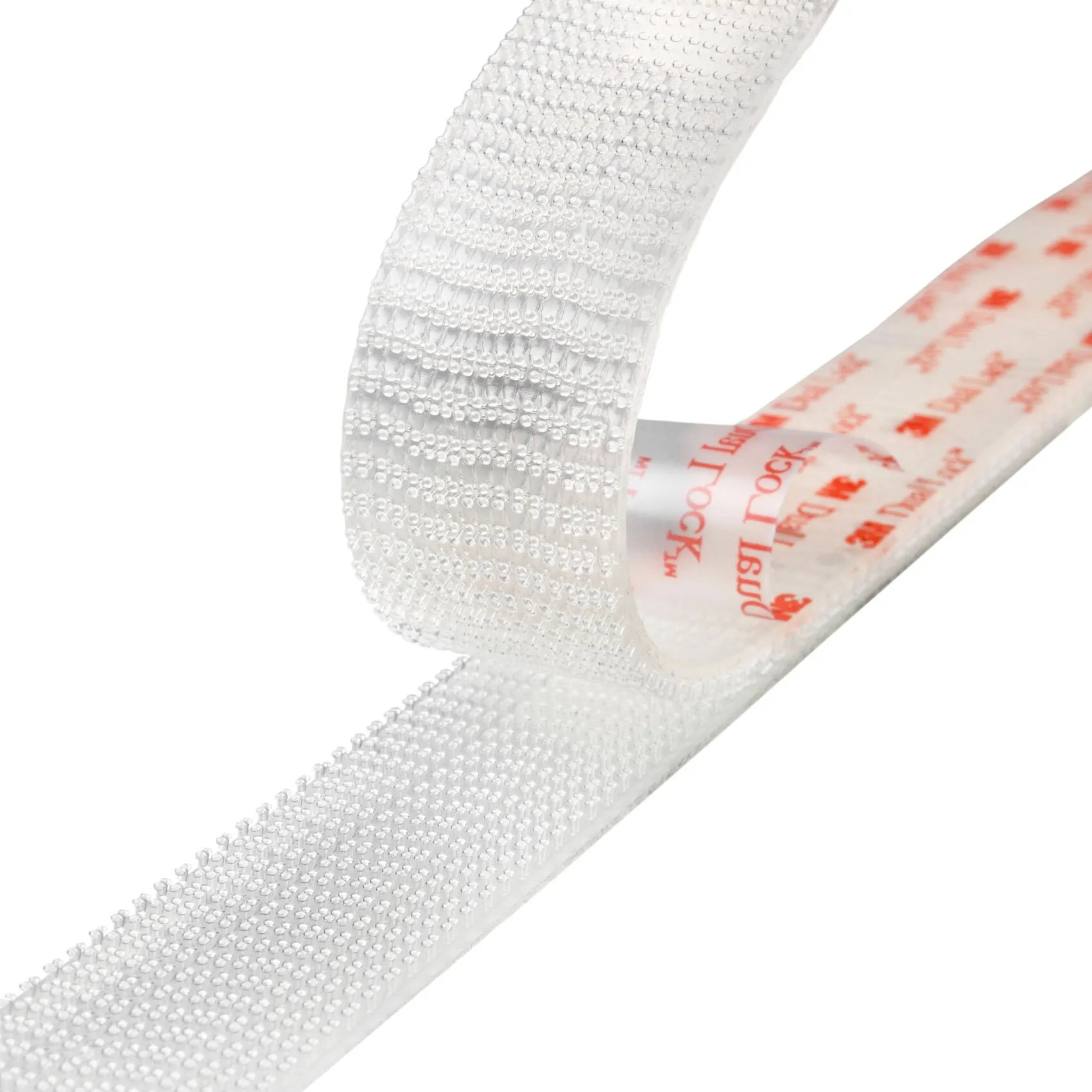 Transparentes 3M™ Dual Lock High-Tech Befestigungsband mit ineinandergreifenden Kunststoffnoppen und sichtbarer Klebefläche