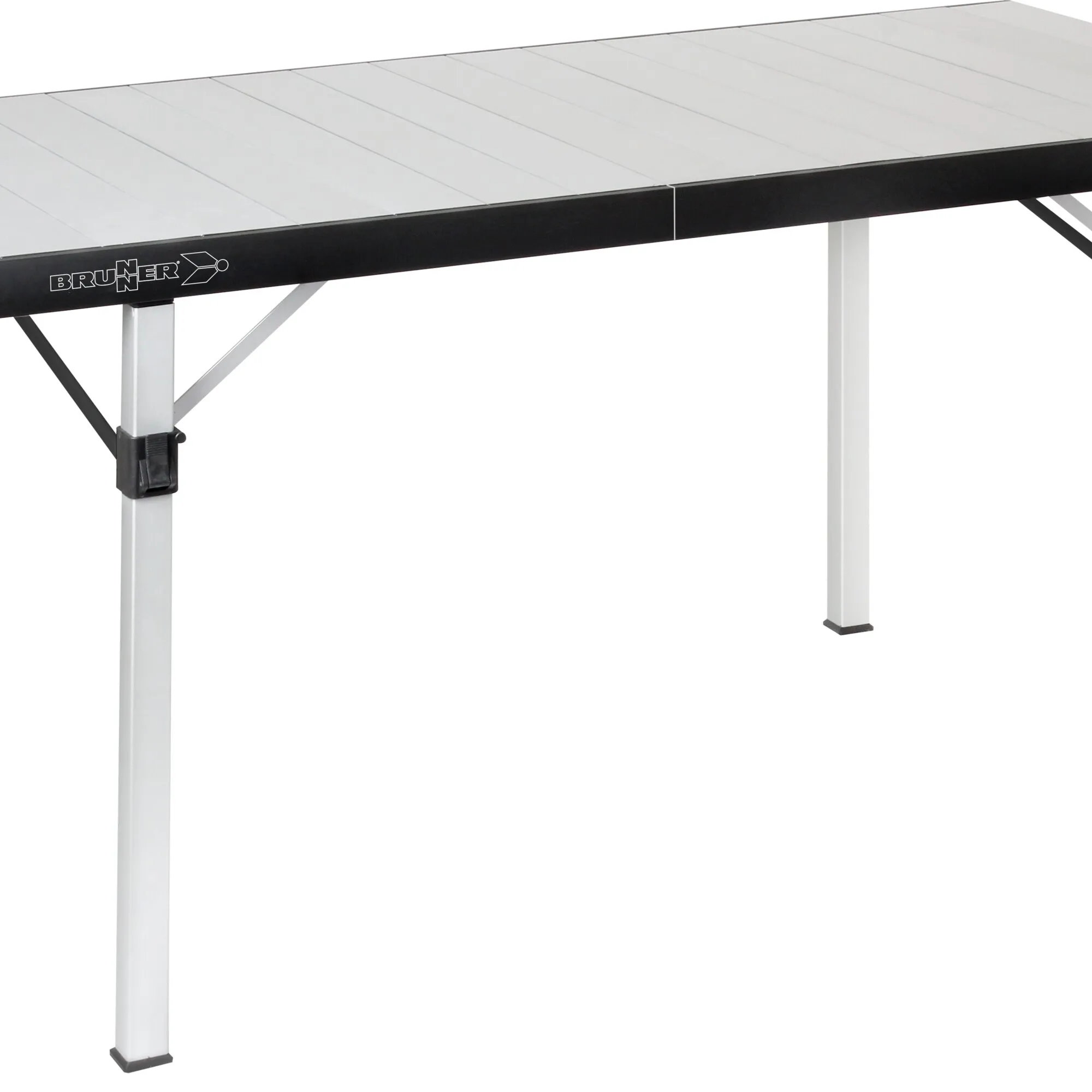 Brunner Tisch Titanium Quadra Compack 6 mit geteilter weißer Tischplatte, schwarzem Rahmen und weißen Vierkantbeinen