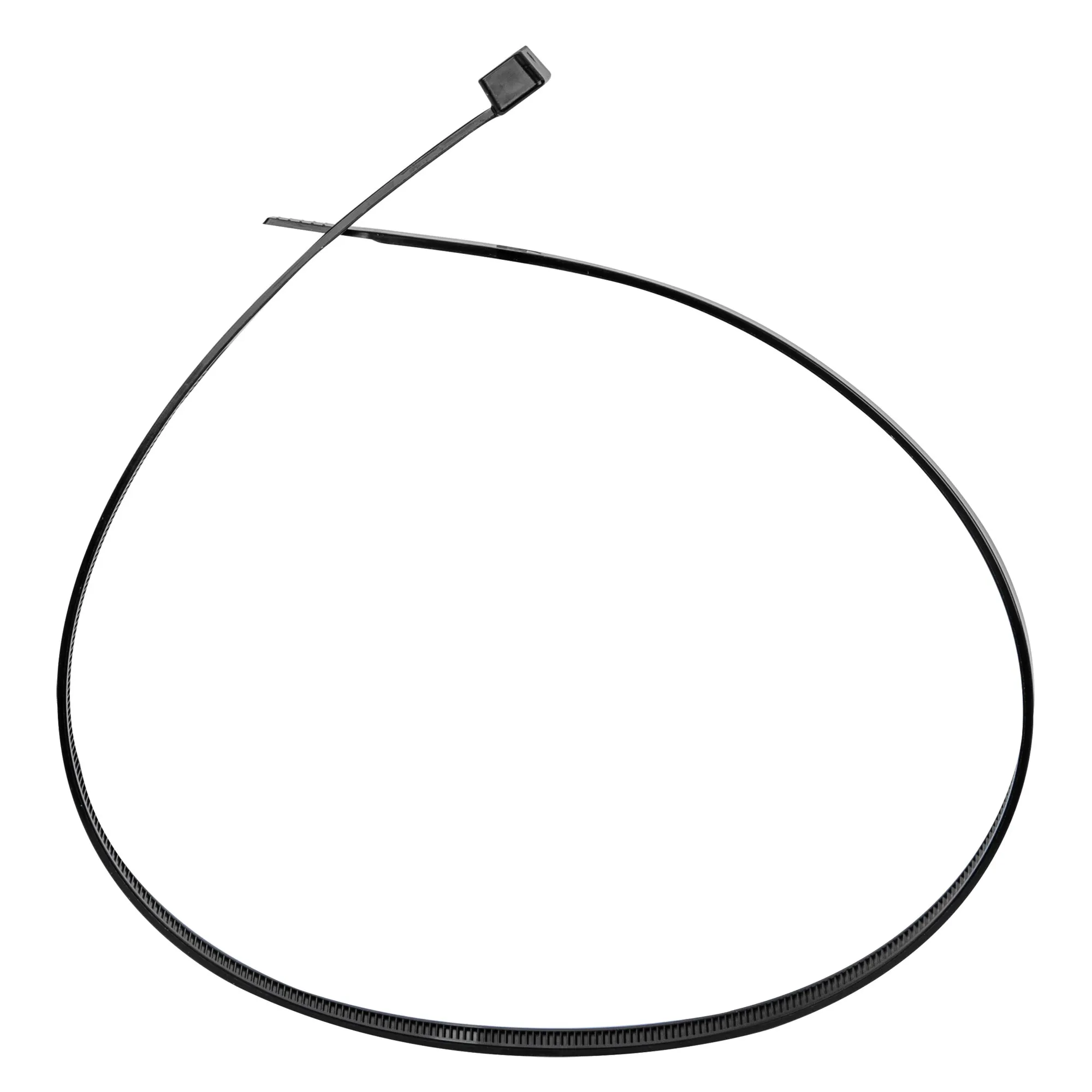 Schwarzer Zahnriemen als langer Ring mit querliegender Befestigungslasche, Produkt Motor/Getriebe B