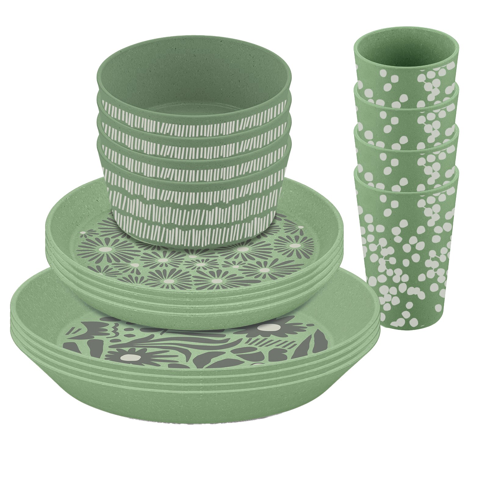 Geschirrset Blomster 16-teilig Natur Blatt grün