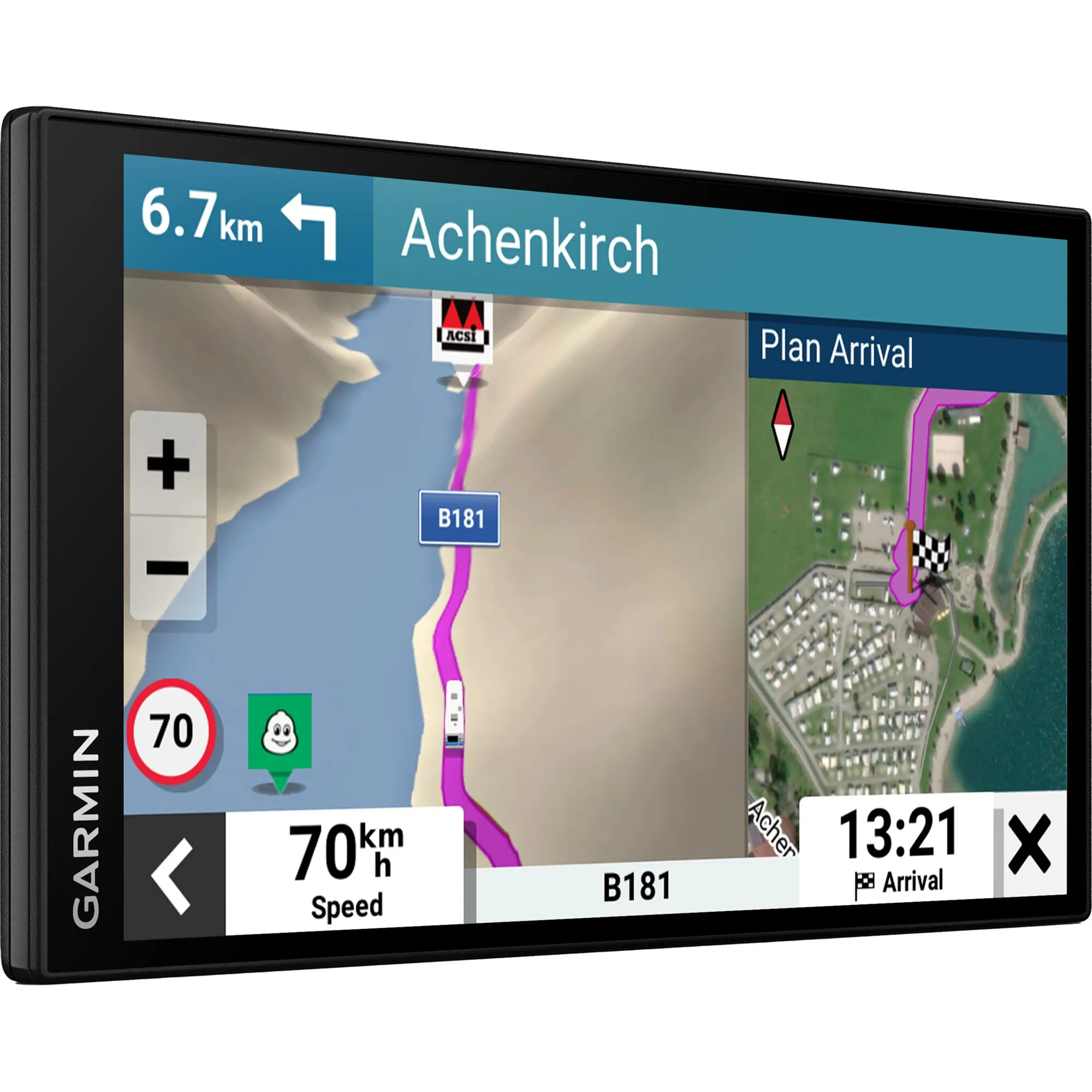 Garmin Camper 795 MT-D EU Navigationsgerät mit schwarzem Gehäuse und Kartenansicht Richtung Achenkirch auf 7-Zoll-Display