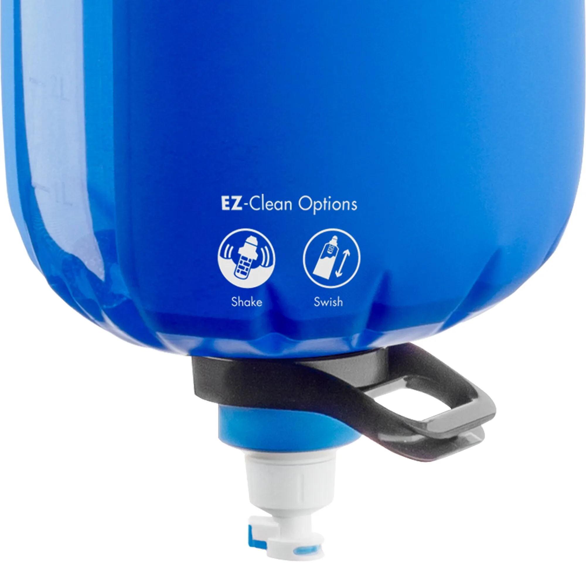 Blaues BeFree-Wasserfiltersystem mit 10-Liter-Behälter, schwarzem Tragegriff, Ablasshahn und sichtbarem Filtereinsatz