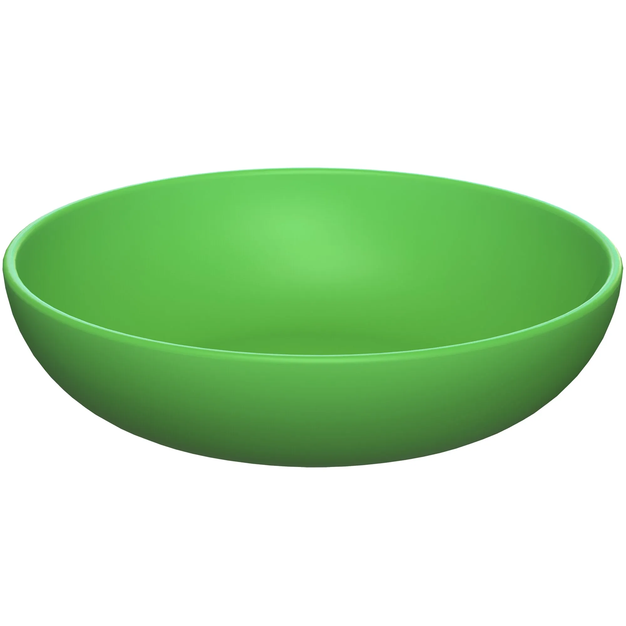 Grüne Schale mit rundem, flachem Design und erhöhtem Rand, 18 cm Durchmesser, in schräger Innenansicht dargestellt