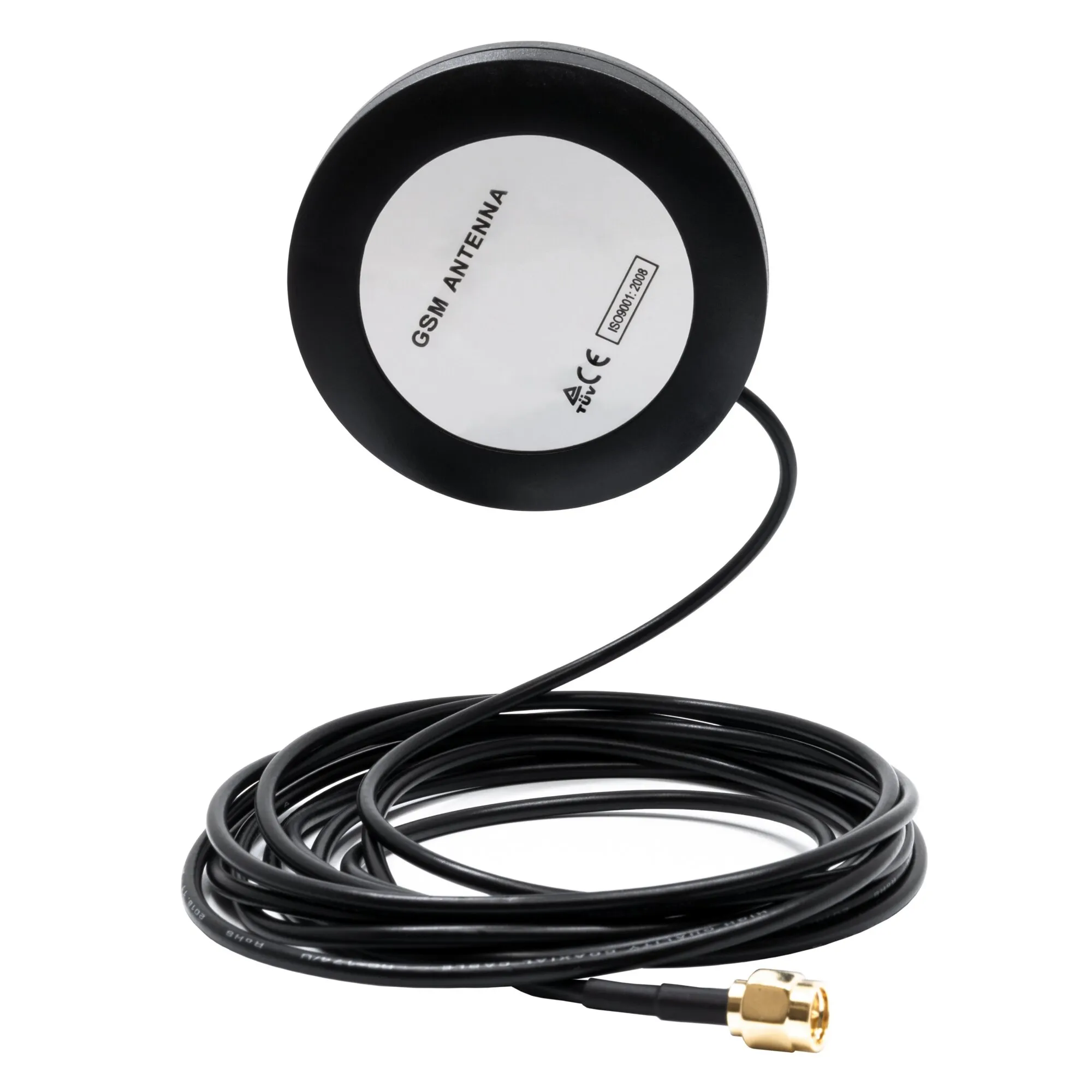 Schwarze runde externe GSM-Antenne für Pro-Finder mit langem Kabel und goldfarbenem Anschlussstecker