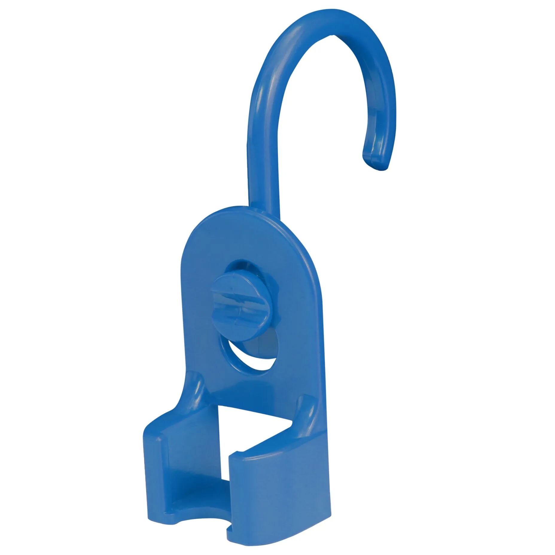 Blaue Campingdusche Aquafresh 2.0 mit integriertem Duschkopfhalter und Standfuß in Frontansicht