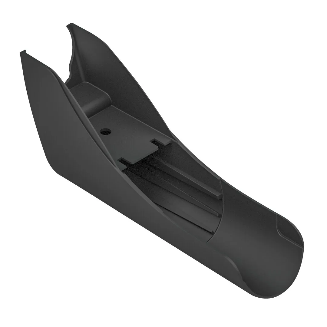 Bull Shock Absorber Dämpfer-Set für E-Bikes, schwarze längliche Kunststoffschale mit erhöhten Seitenwänden und Befestigungsöffnungen