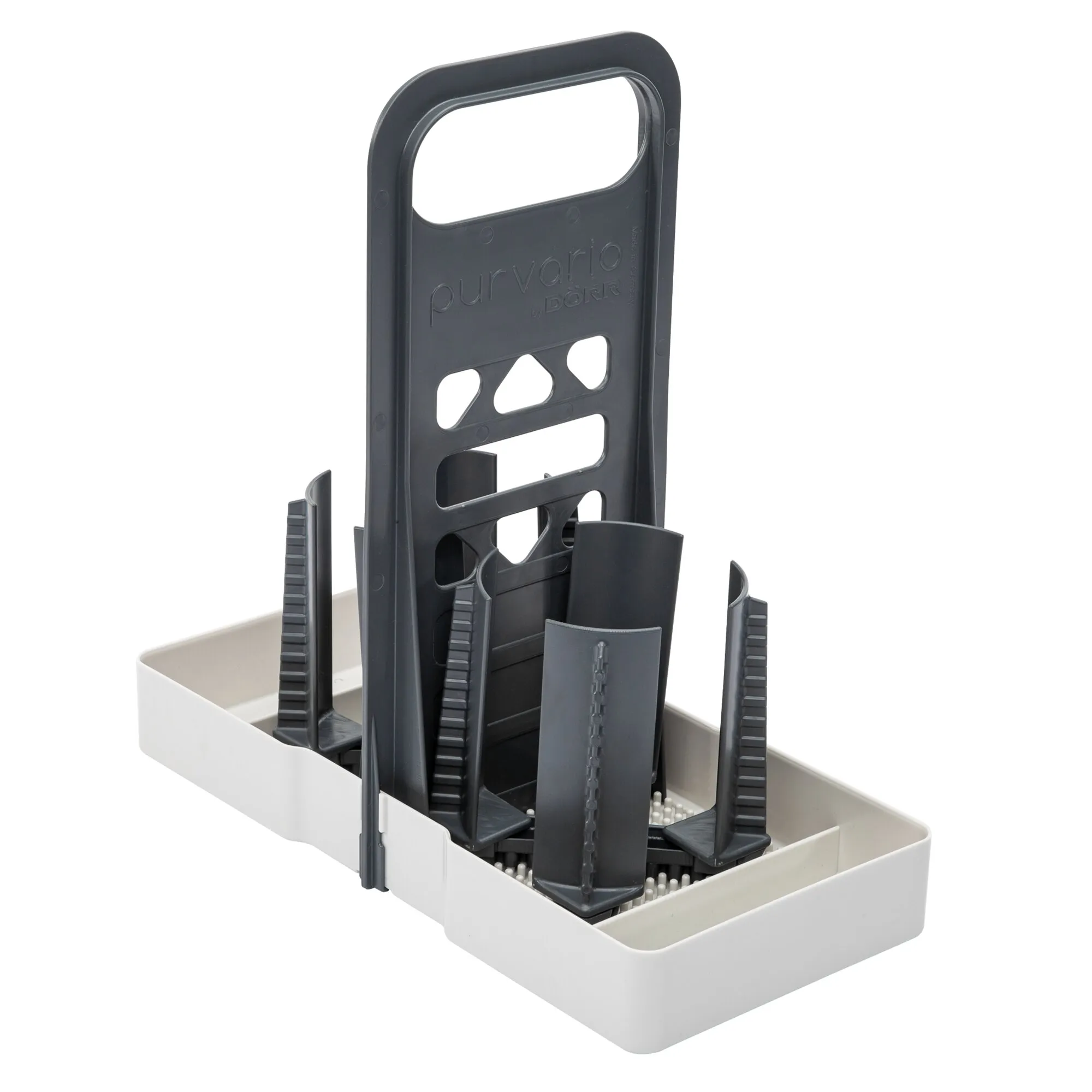 Hellgrauer Flaschenhalter Multi Tray OELE mit dunklem Rahmen und mehreren verstellbaren Halterungen in zwei Trays