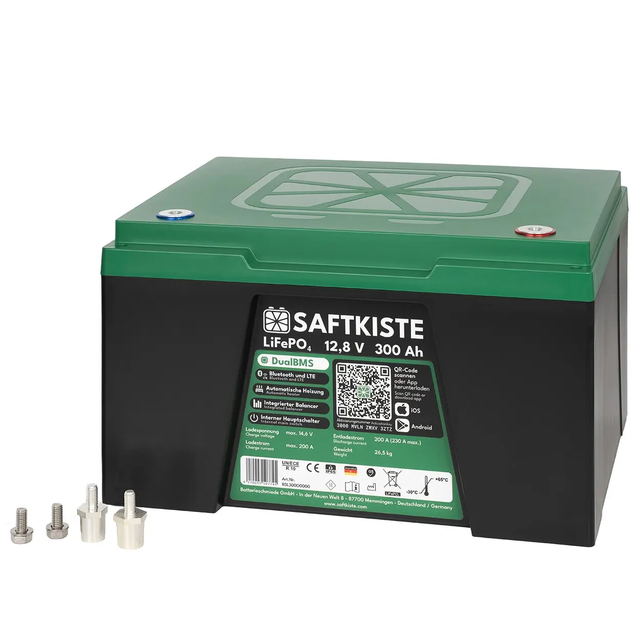 Lithium Battery, terminals at the top, 300 Ah