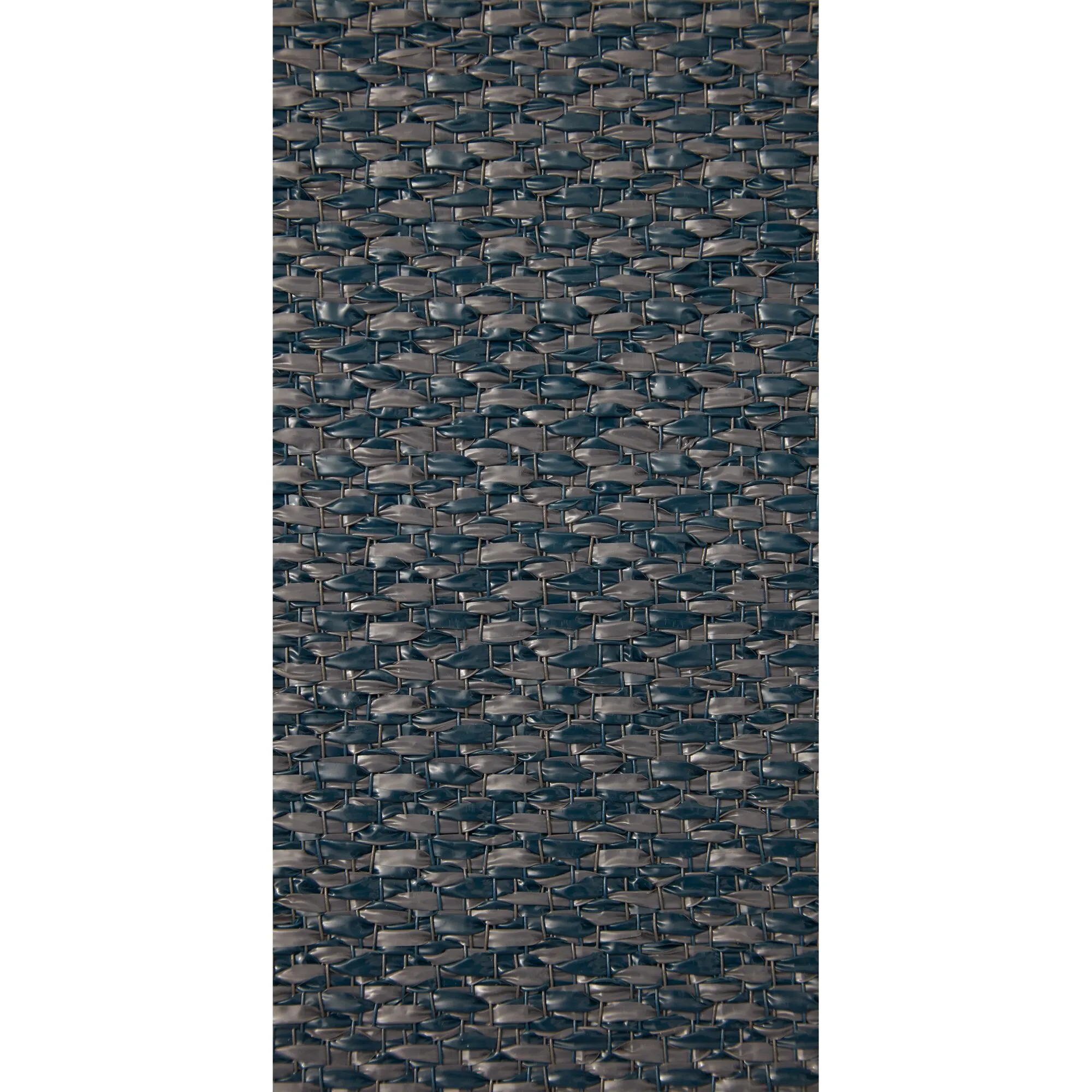 Zeltteppich Isabella North in 2,50 × 8 m mit dicht gewebter Struktur in Dunkelblau und Grau, Detailaufnahme des Materials