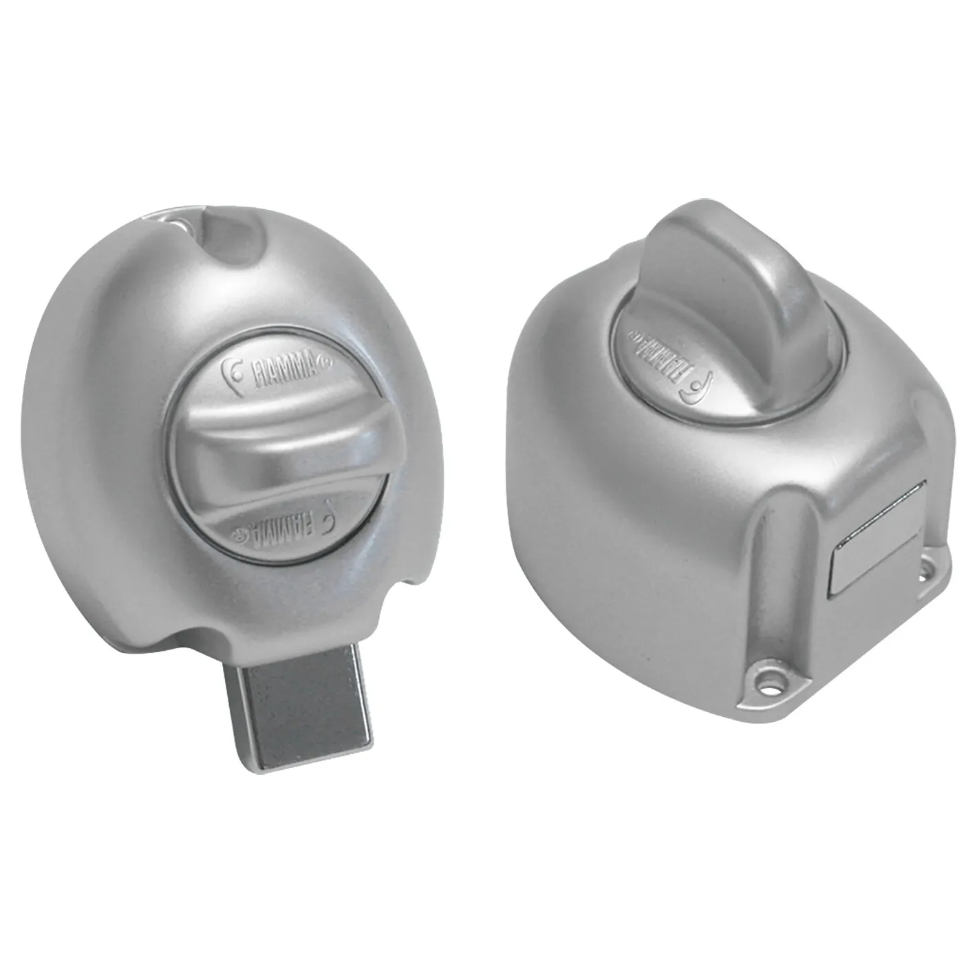 Silberfarbene Safe Door Guardian Universal Innentürverriegelung mit Drehknauf, Riegel und separatem Montagegehäuse