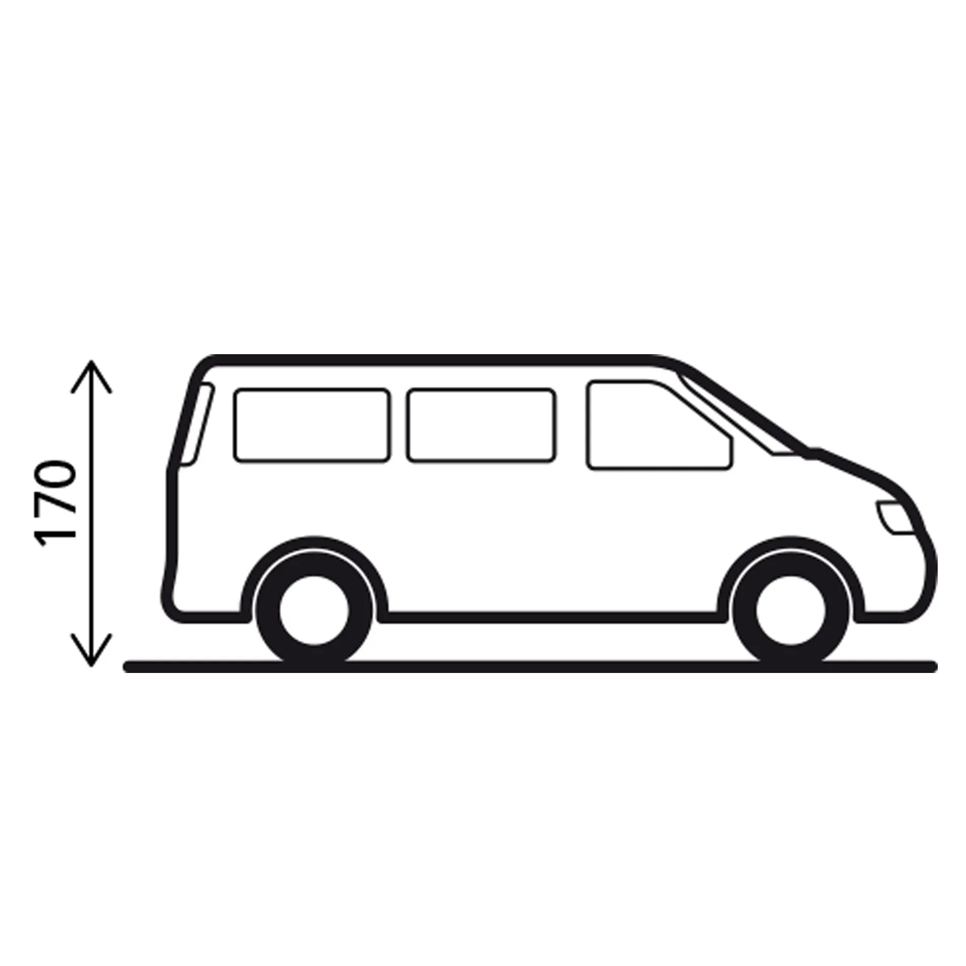 Technische Seitenansicht zum Heckzelt Pilote Caddy 4 mit schematischer Fahrzeugdarstellung und Höhenangabe 1170