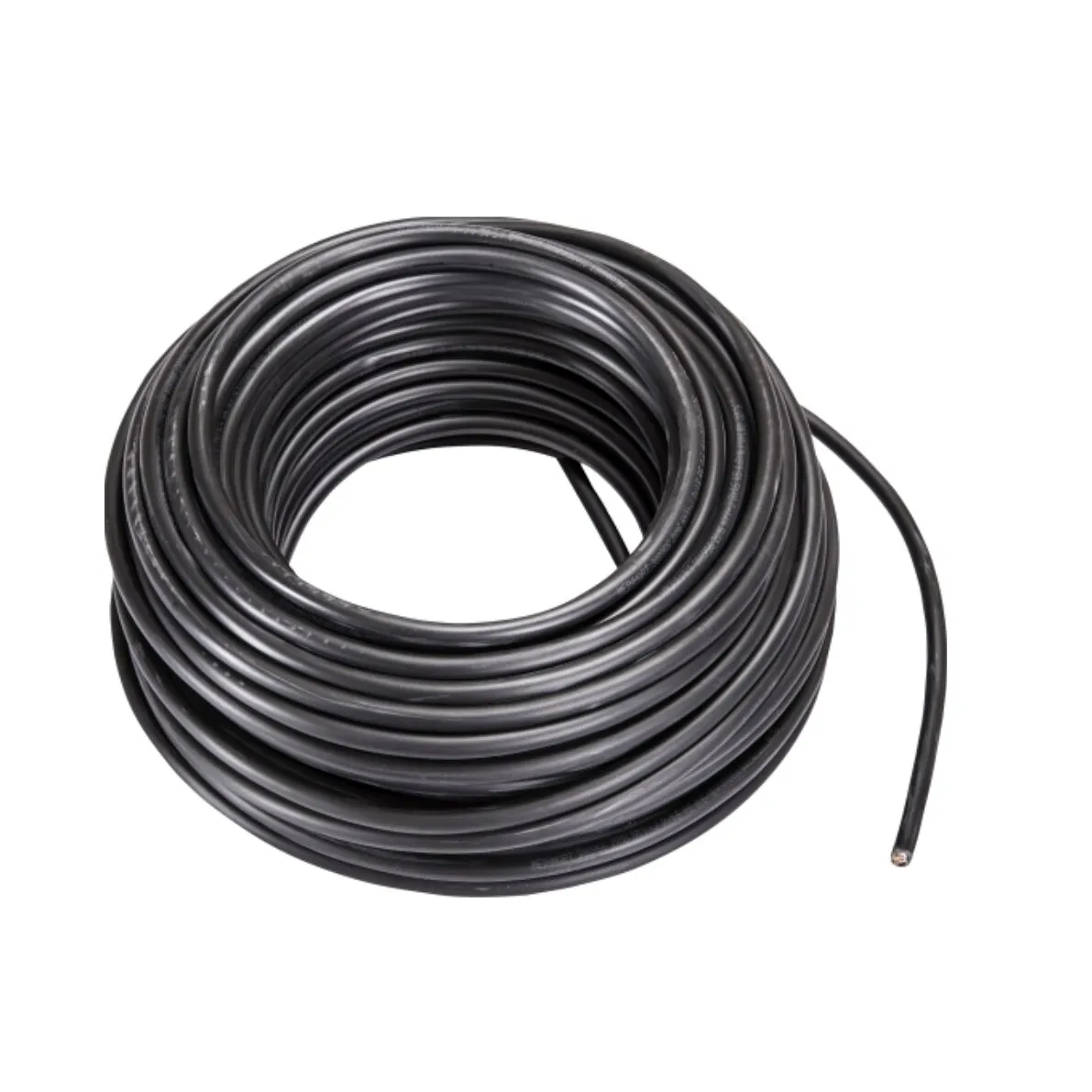 Schwarzes Erdkabel NYY-J 3 x 1,5 mm² als aufgewickelte Kabelrolle mit sichtbar abisoliertem Leiterende