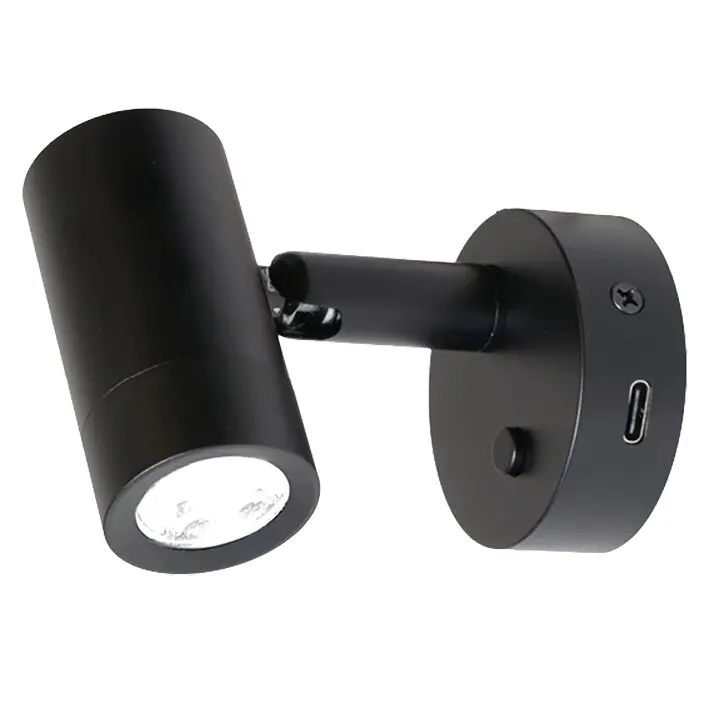 Surface-Mounted Spotlight Mini Tube D4, Power LED, USB-C, with Switch, black