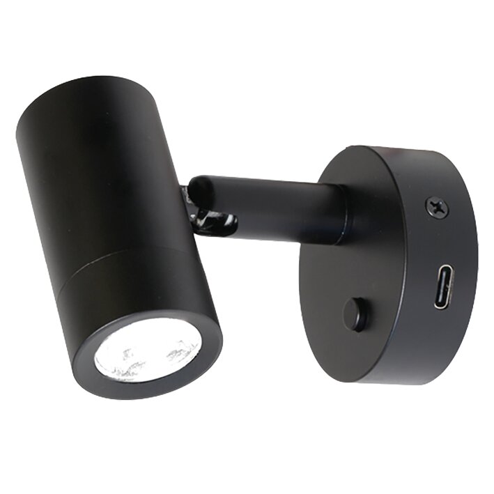 Surface-Mounted Spotlight Mini Tube D4, Power LED, USB-C, with Switch, black