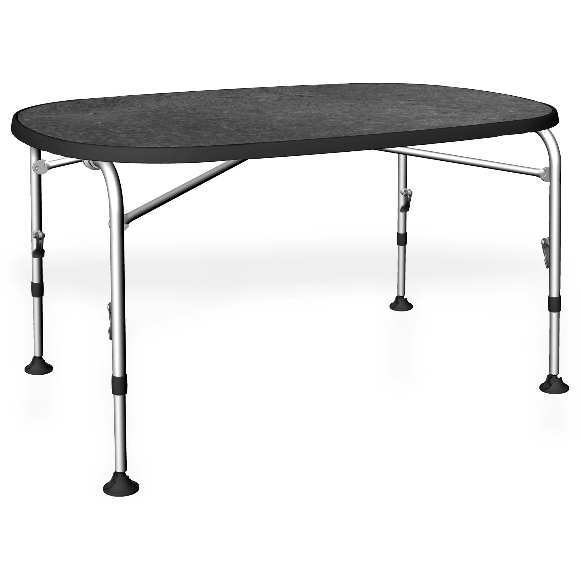 Campingtisch Performance Superb mit schwarzer, ovaler Tischplatte und vier höhenverstellbaren Aluminiumbeinen
