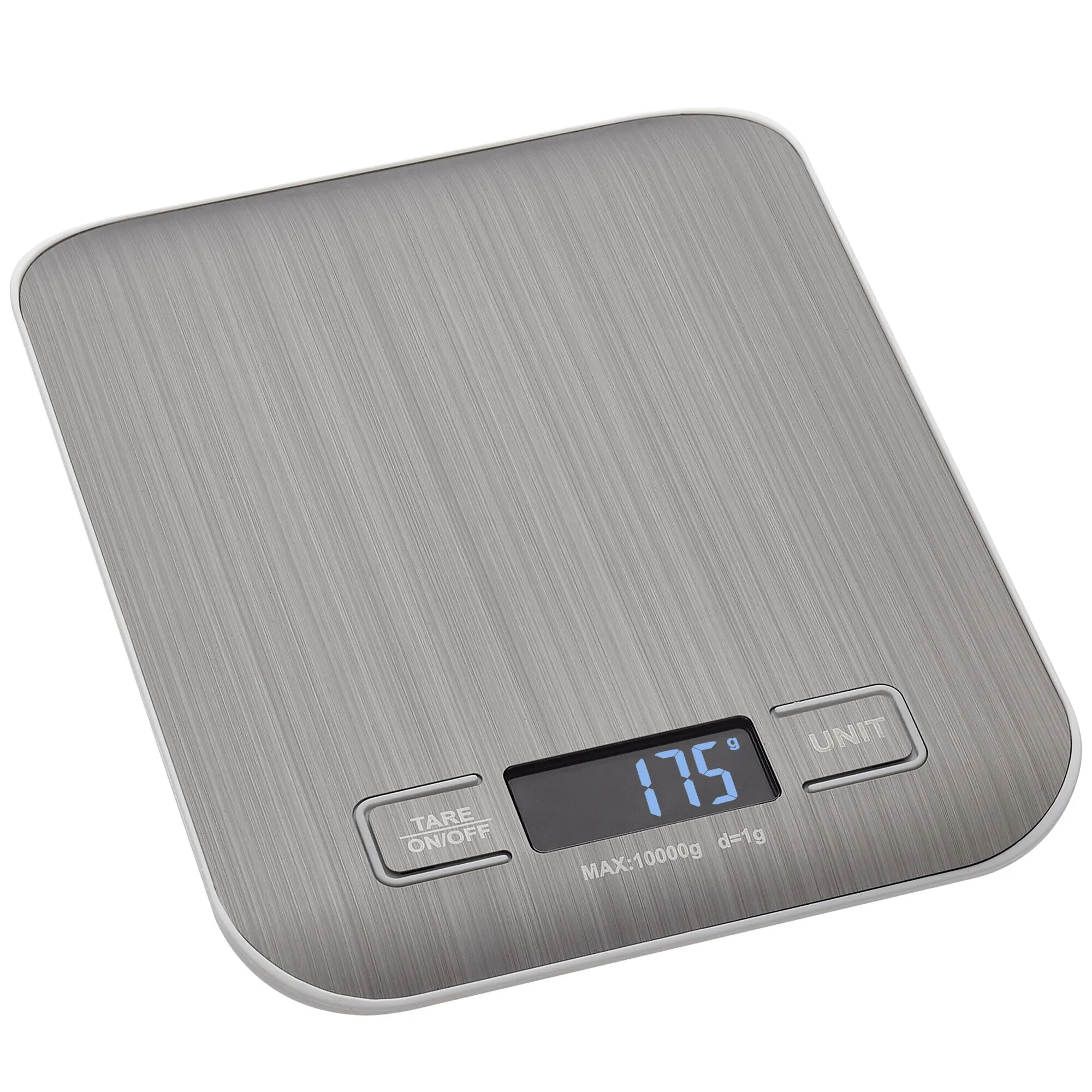 Digitale Küchenwaage Amaretti aus gebürstetem Edelstahl mit LCD-Anzeige, Tara- und Unit-Tasten, Anzeige 175 g