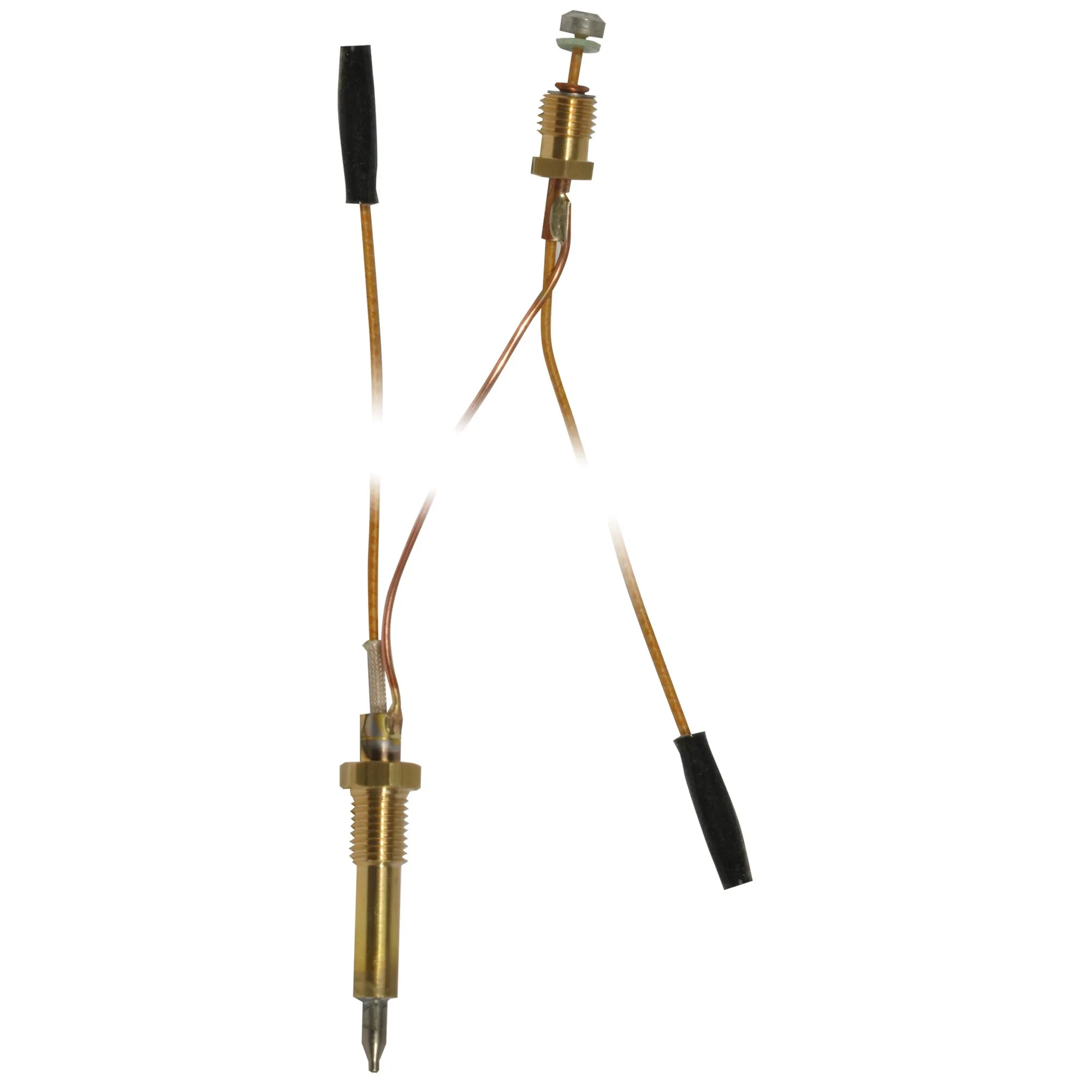 Thermoelement- und Elektrodenset aus Metall mit Gewindeanschlüssen und schwarzen Isolierhülsen für Thetford Duplex- und Triplex-Backöfen, alt