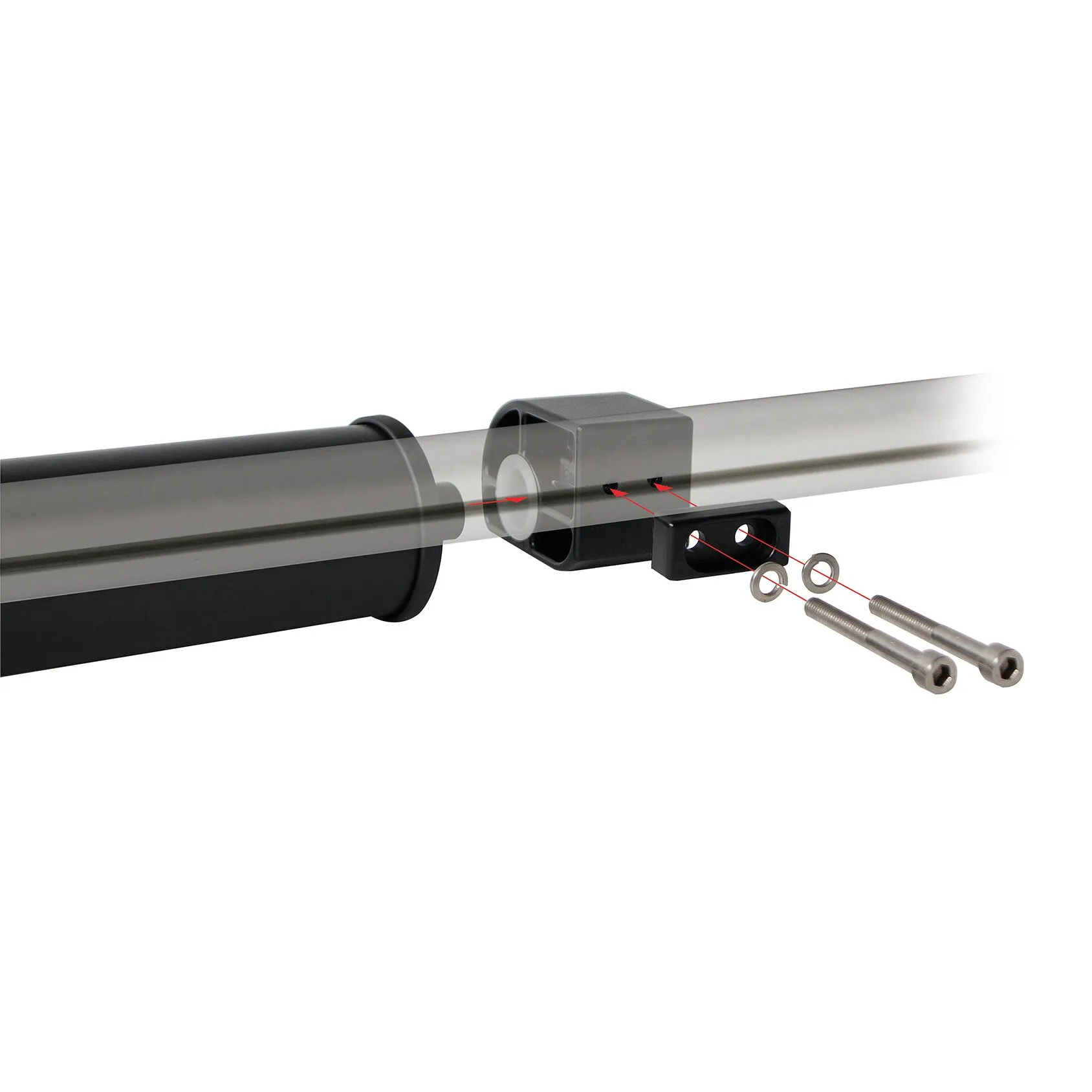 Schwarze Ladehilfe Roller Roof Rail, 109 cm, mit Montagehalterung und zwei sichtbaren Befestigungsschrauben samt Unterlegscheiben