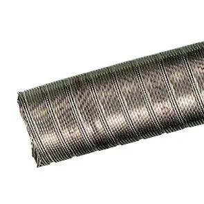 Flexibles metallisches Abgasrohr AE 5 mit geriffelter Oberfläche, schräg dargestelltes Rohrsegment in 4 Metern Länge
