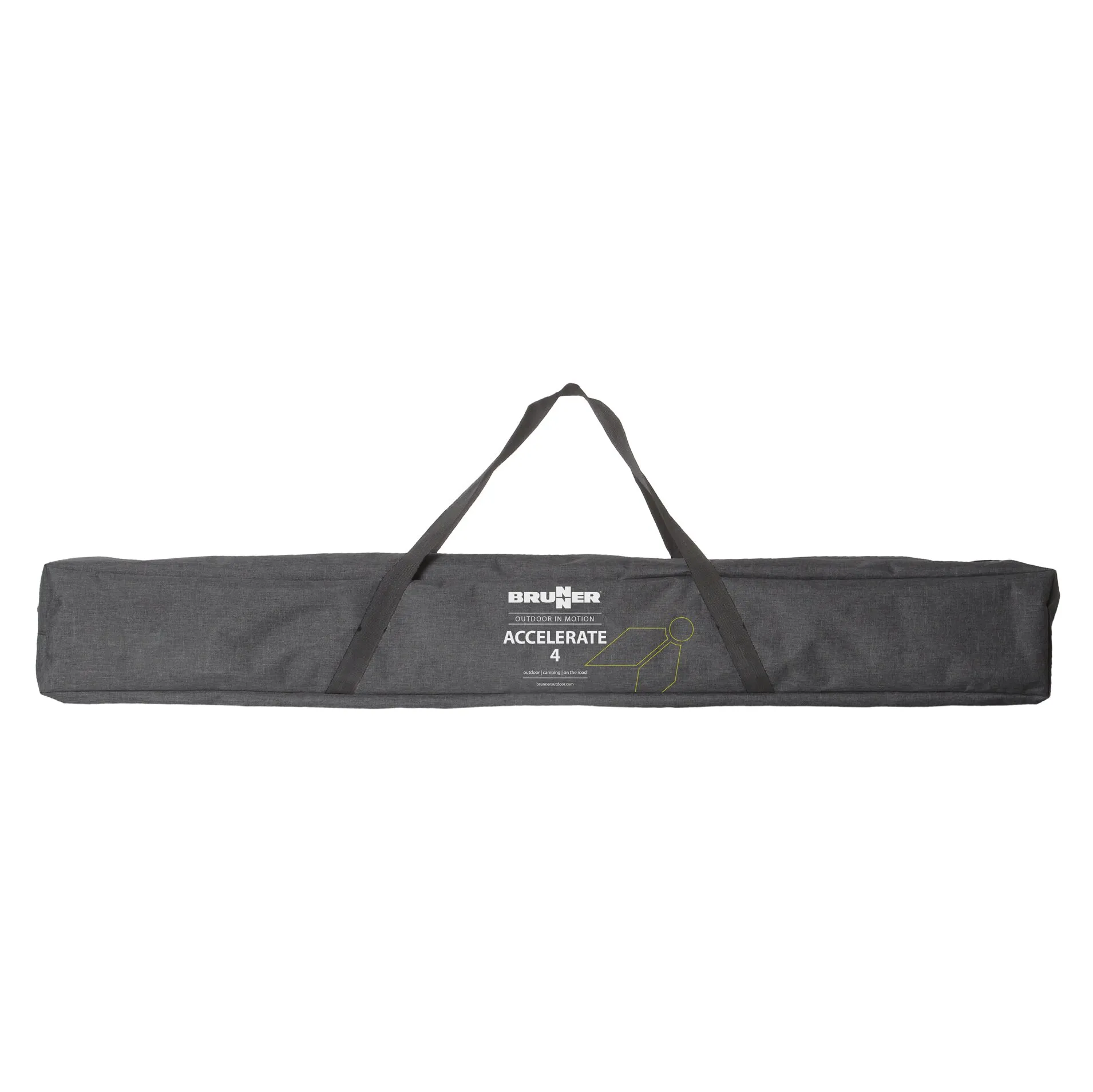 Dunkelgraue Transporttasche für den Rolltisch Accelerate 120 cm mit zwei schwarzen Tragegurten und Brunner-Logo