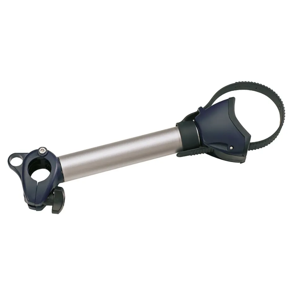 28 cm langer Abstandshalter für Thule Fahrradträger bis Baujahr 2012 mit silbernem Metallrohr und schwarzer Halterung mit Befestigungsriemen