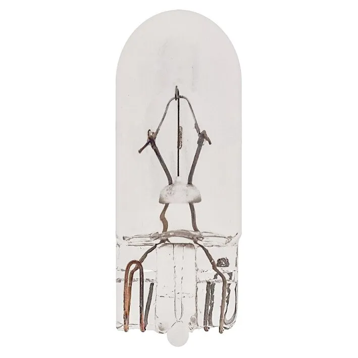 Transparente Kfz-Glassockellampe W2,1x9,5d mit sichtbarem Glühdraht und Metallkontakten, 5 Watt