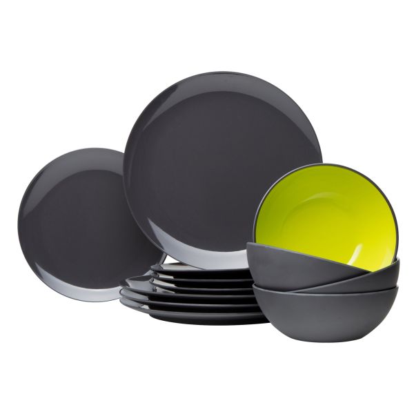 Gimex Geschirr-Set GreyLine 12-teilig lemon