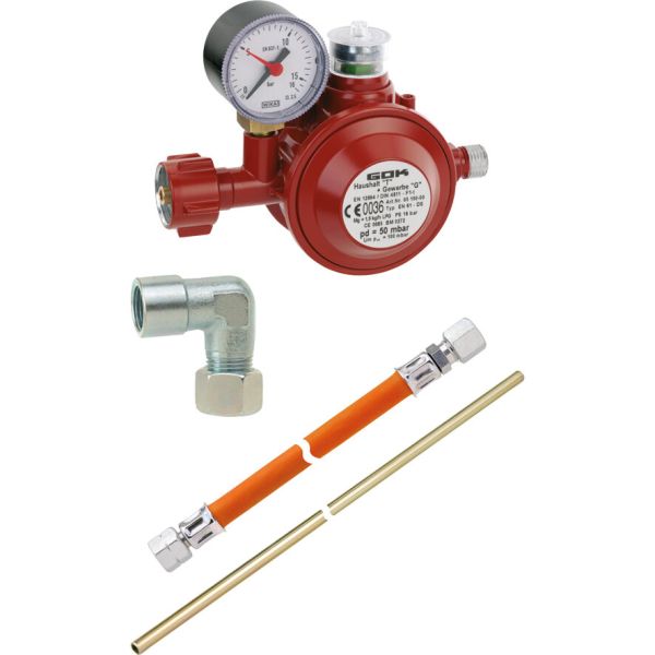 GOK stove connection set with low pressure regulator 50mbar